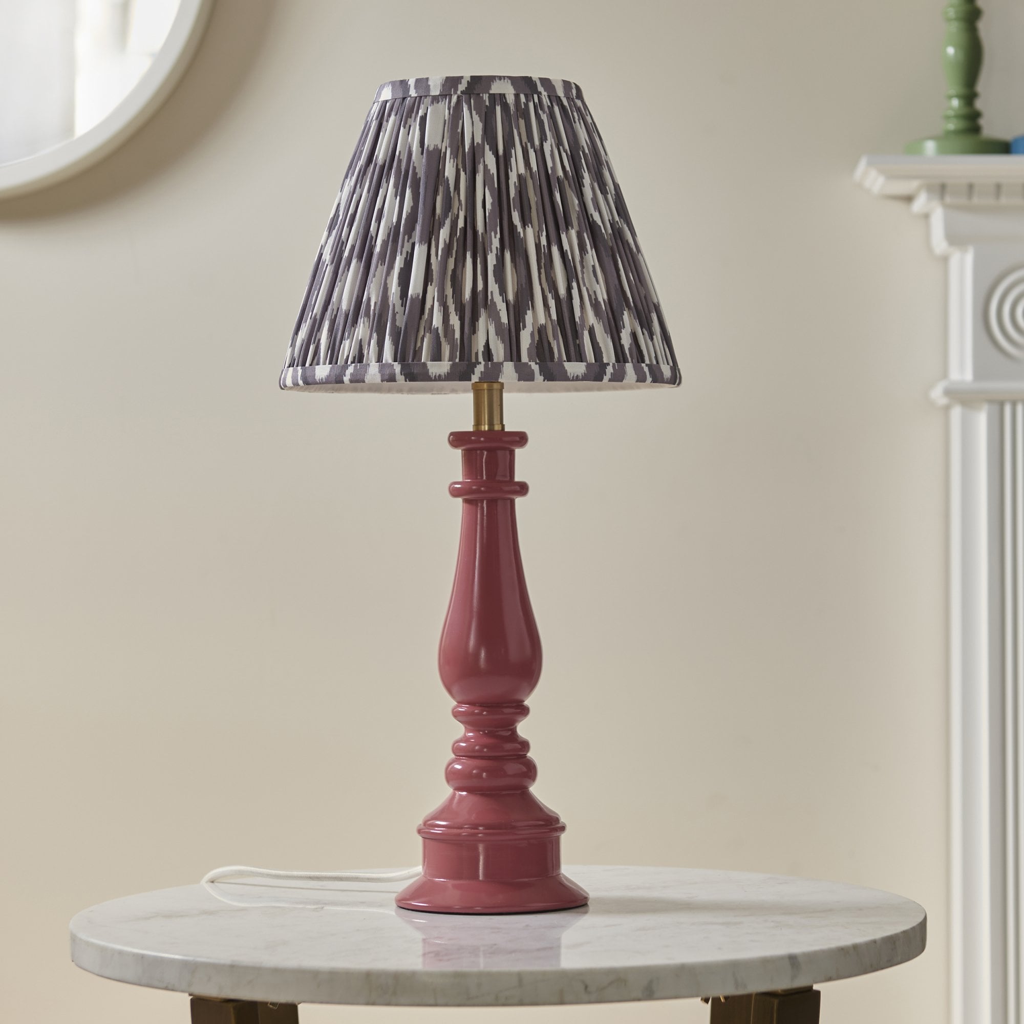 Endon Myrtle Gloss Pink Clay Table Lamp & Ikat 25cm Pearl Grey Shade