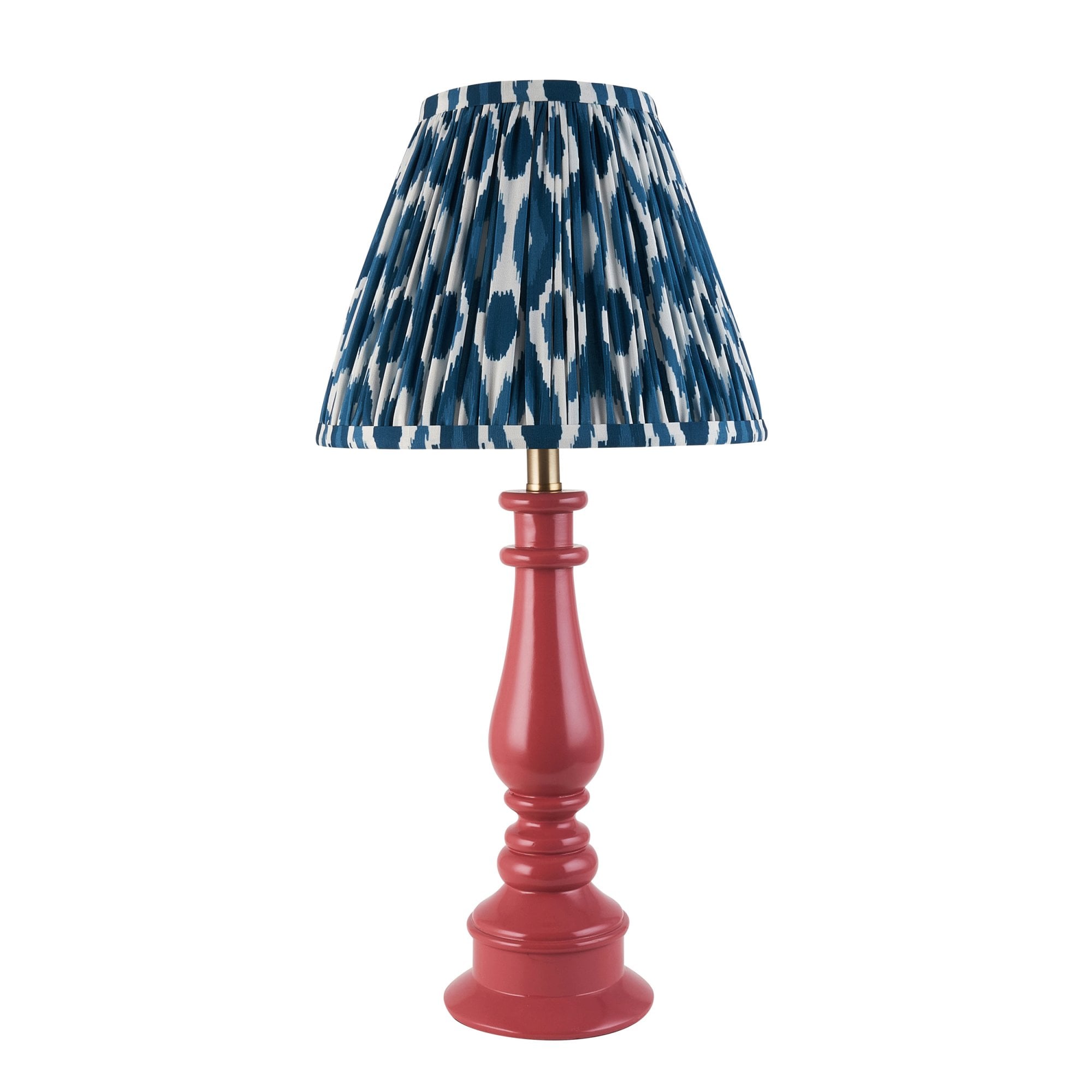 Endon Myrtle Gloss Pink Clay Table Lamp & Ikat 25cm Marlin Blue Shade