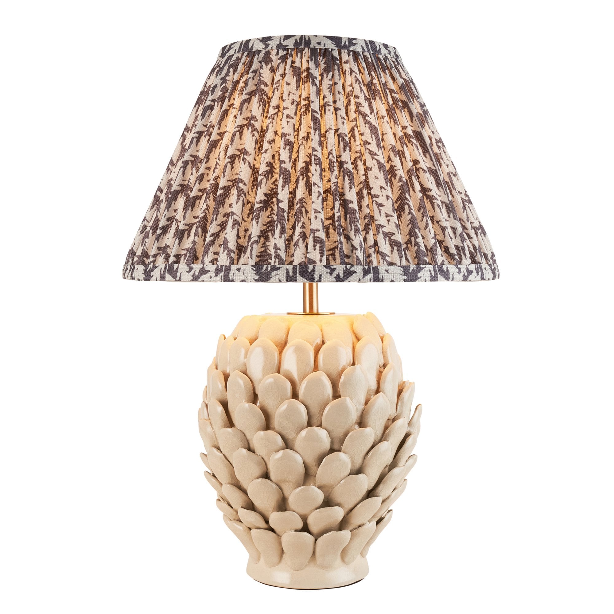 Endon Layered Leaf Ivory Crackle Glaze Ceramic Table Lamp & Leaf 30cm Pearl Grey Shade