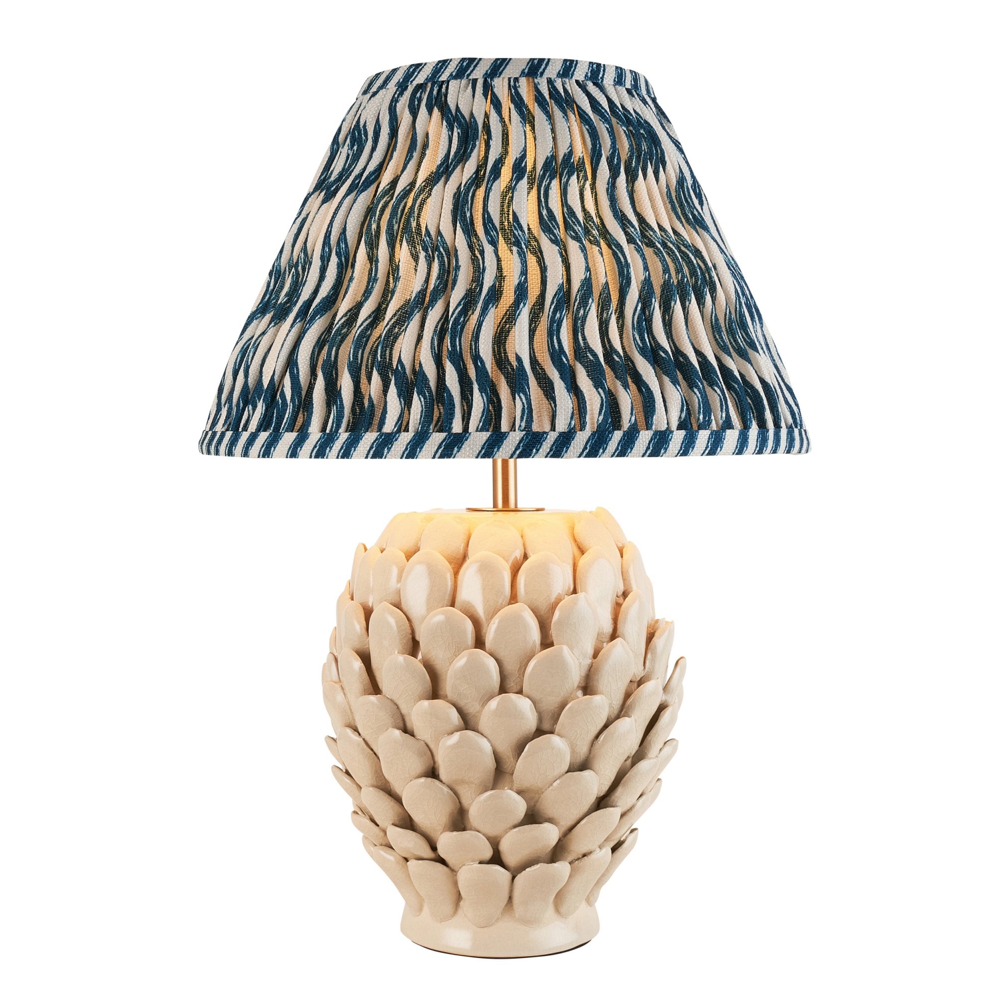 Endon Layered Leaf Ivory Crackle Glaze Ceramic Table Lamp & Ripple 30cm Marlin Blue Shade