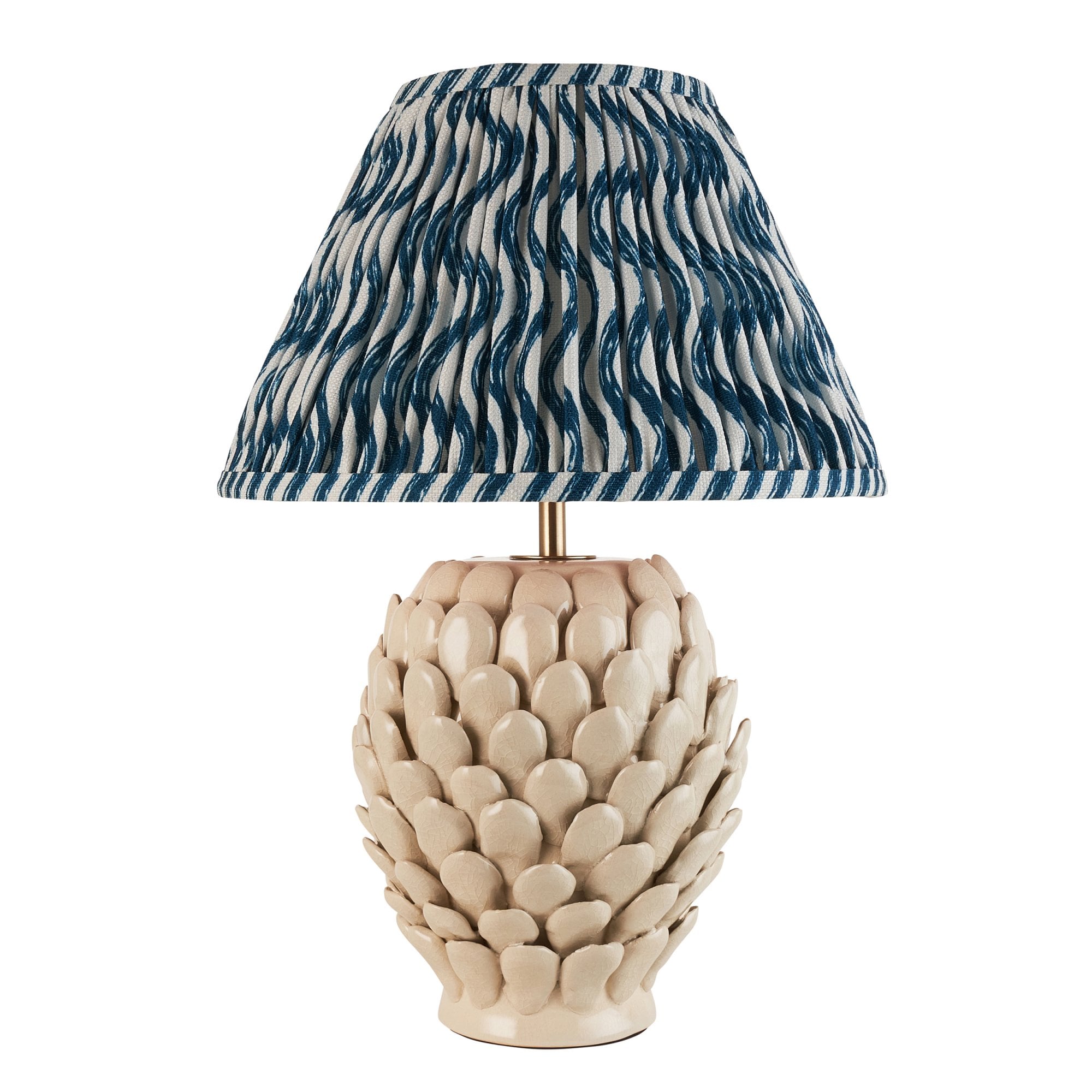 Endon Layered Leaf Ivory Crackle Glaze Ceramic Table Lamp & Ripple 30cm Marlin Blue Shade