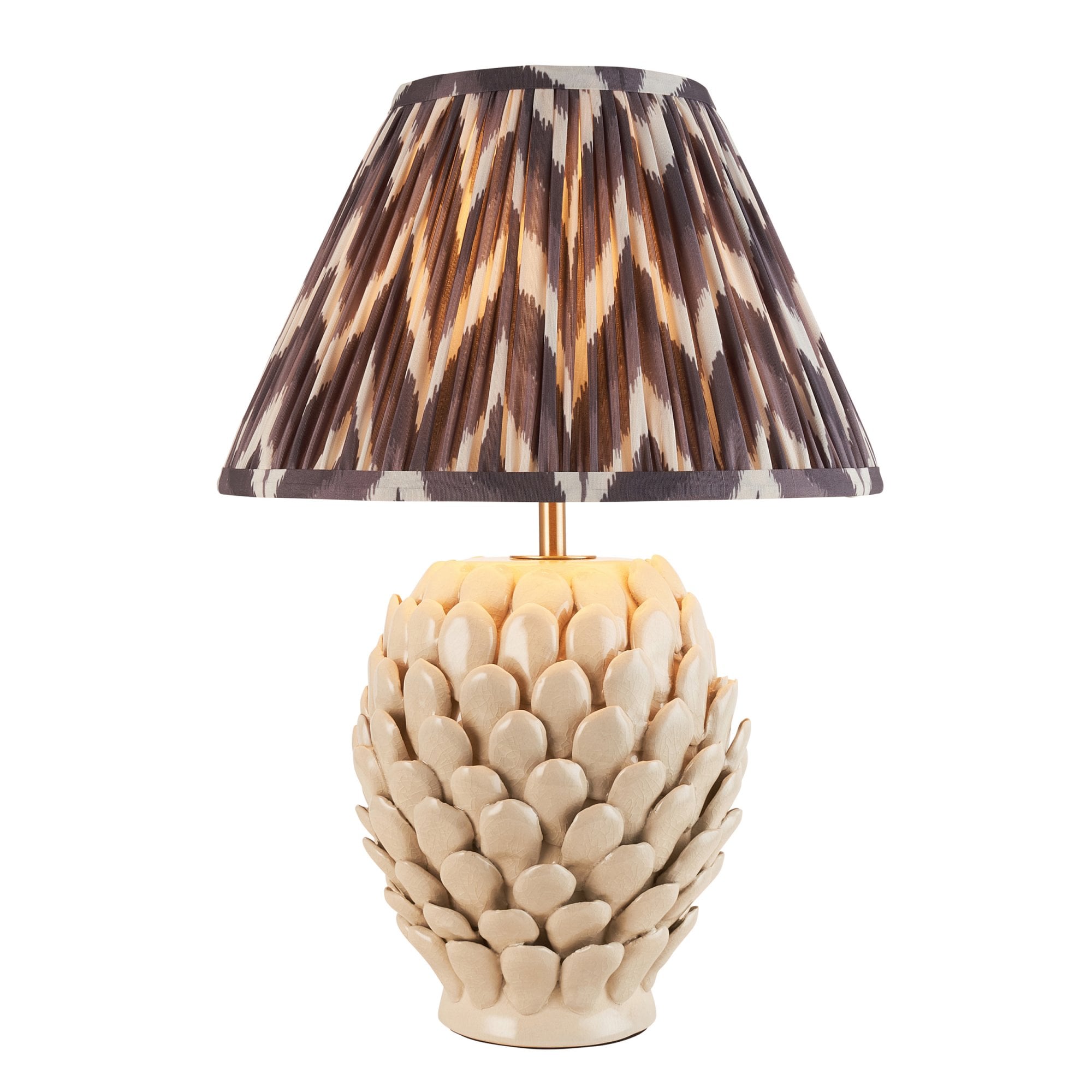 Endon Layered Leaf Ivory Crackle Glaze Ceramic Table Lamp & Zigzag 30cm Pearl Grey Shade
