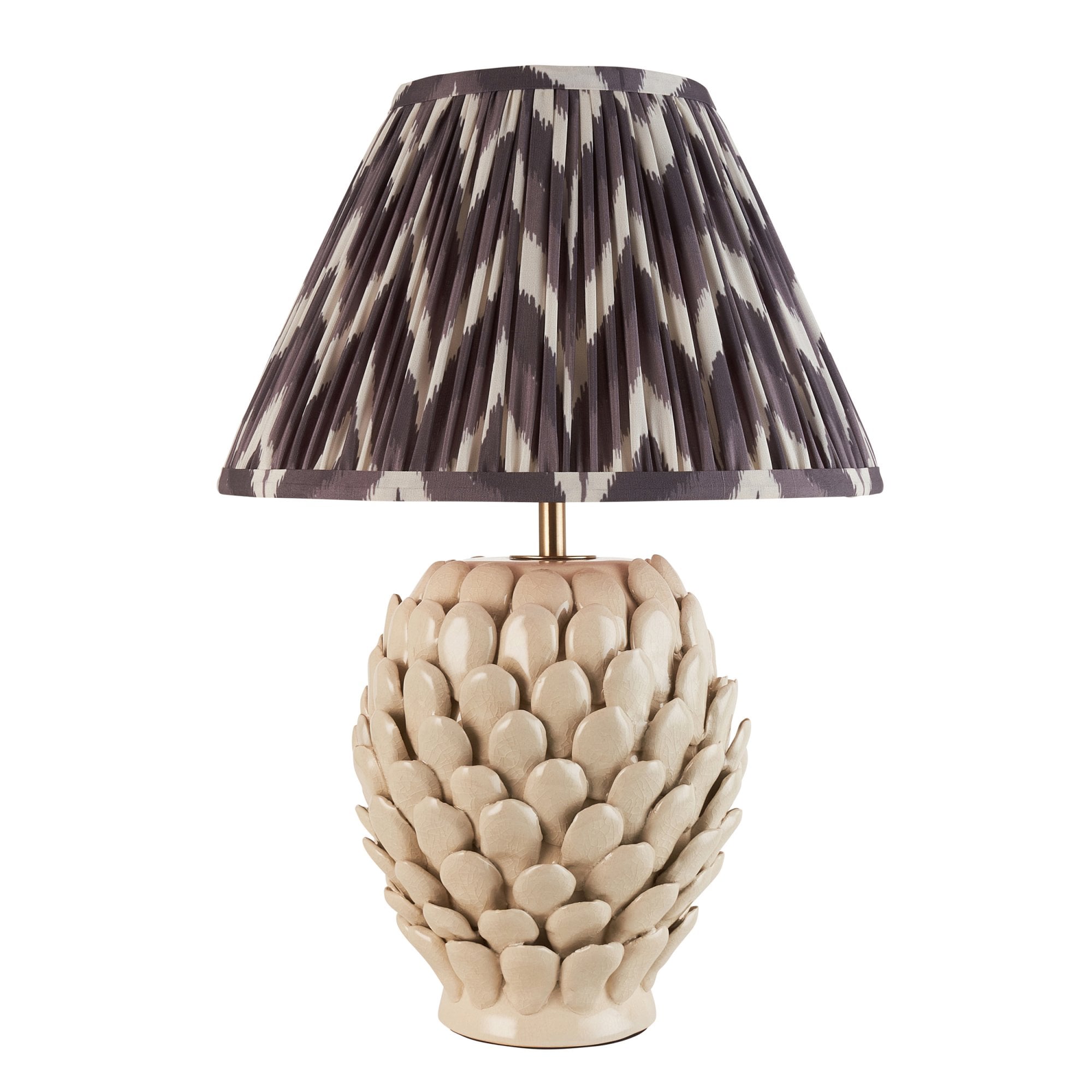 Endon Layered Leaf Ivory Crackle Glaze Ceramic Table Lamp & Zigzag 30cm Pearl Grey Shade