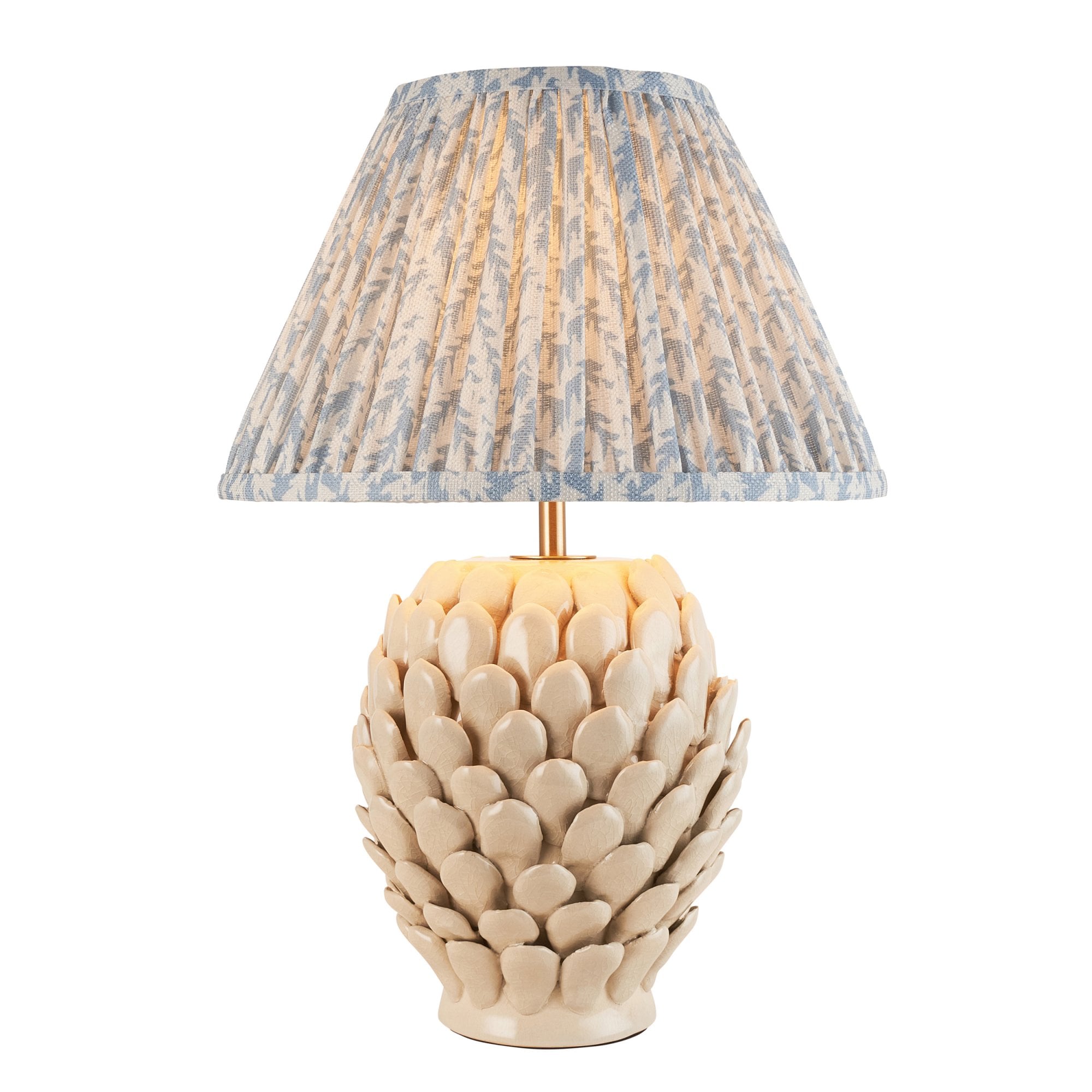 Endon Layered Ivory Crackle Glaze Ceramic Leaf Table Lamp & Leaf 30cm Shell Bay Blue Shade