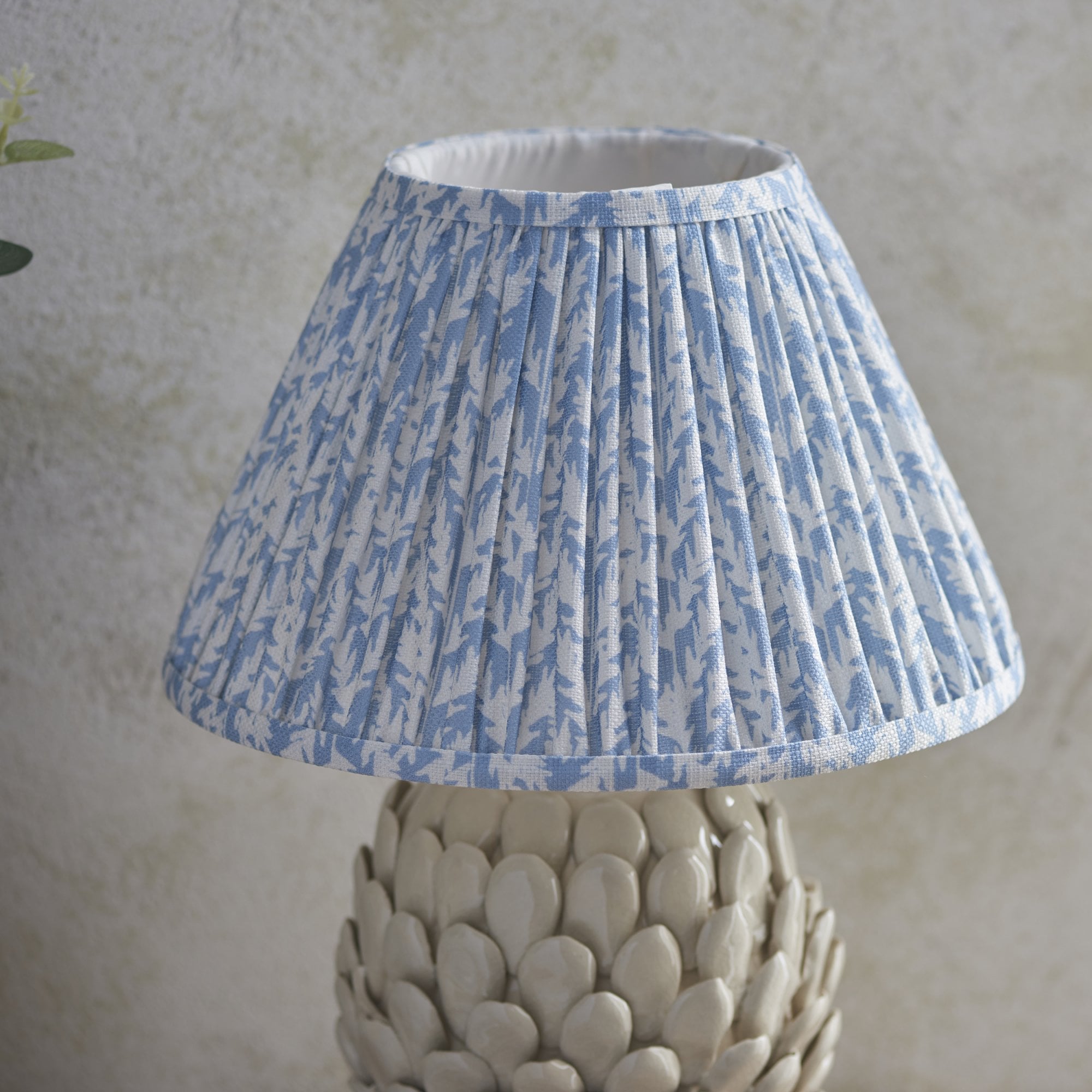 Endon Layered Ivory Crackle Glaze Ceramic Leaf Table Lamp & Leaf 30cm Shell Bay Blue Shade