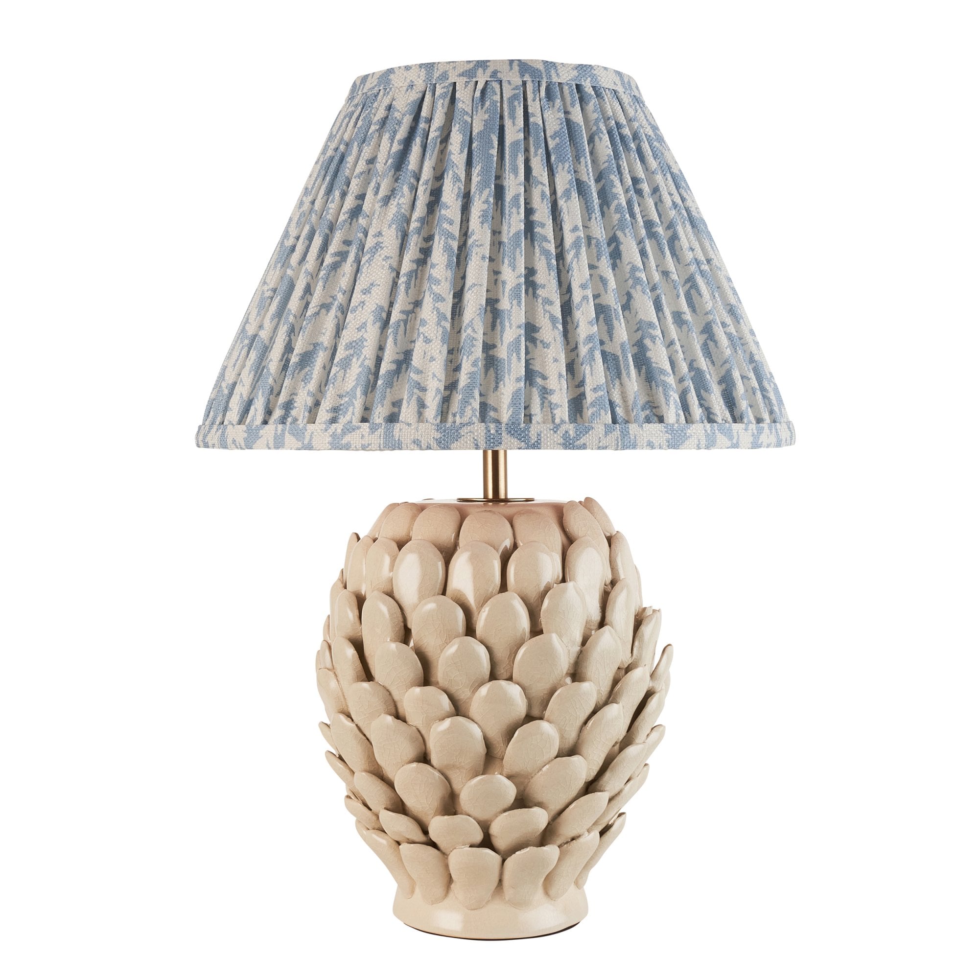 Endon Layered Ivory Crackle Glaze Ceramic Leaf Table Lamp & Leaf 30cm Shell Bay Blue Shade