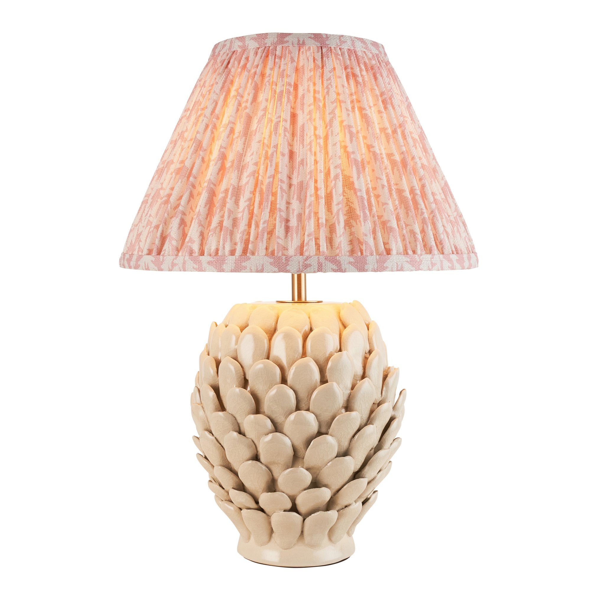 Endon Layered Leaf Ivory Crackle Glaze Ceramic Table Lamp & Leaf 30cm Peachy Keen Shade