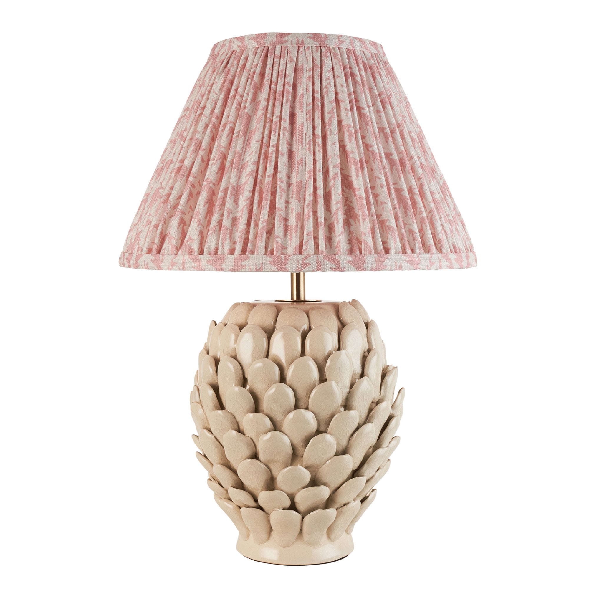 Endon Layered Leaf Ivory Crackle Glaze Ceramic Table Lamp & Leaf 30cm Peachy Keen Shade