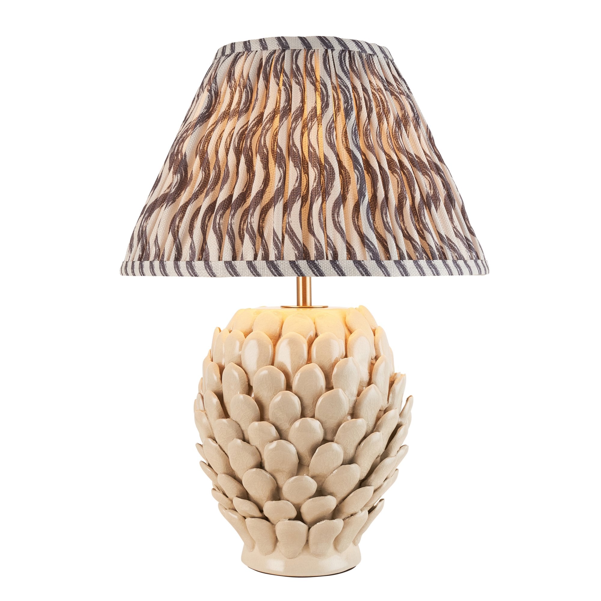 Endon Layered Leaf Ivory Crackle Glaze Ceramic Table Lamp & Ripple 30cm Pearl Grey Shade