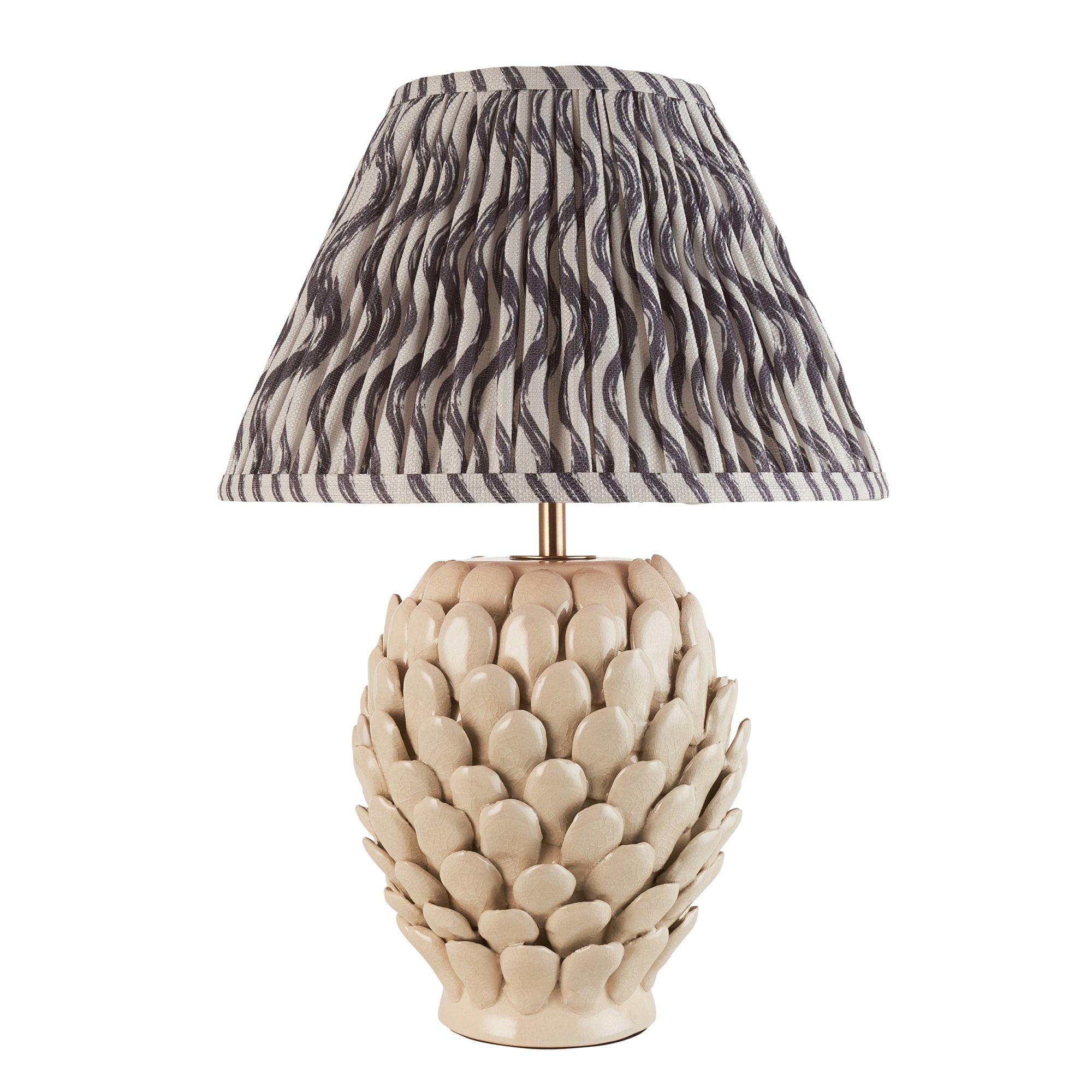 Endon Layered Leaf Ivory Crackle Glaze Ceramic Table Lamp & Ripple 30cm Pearl Grey Shade