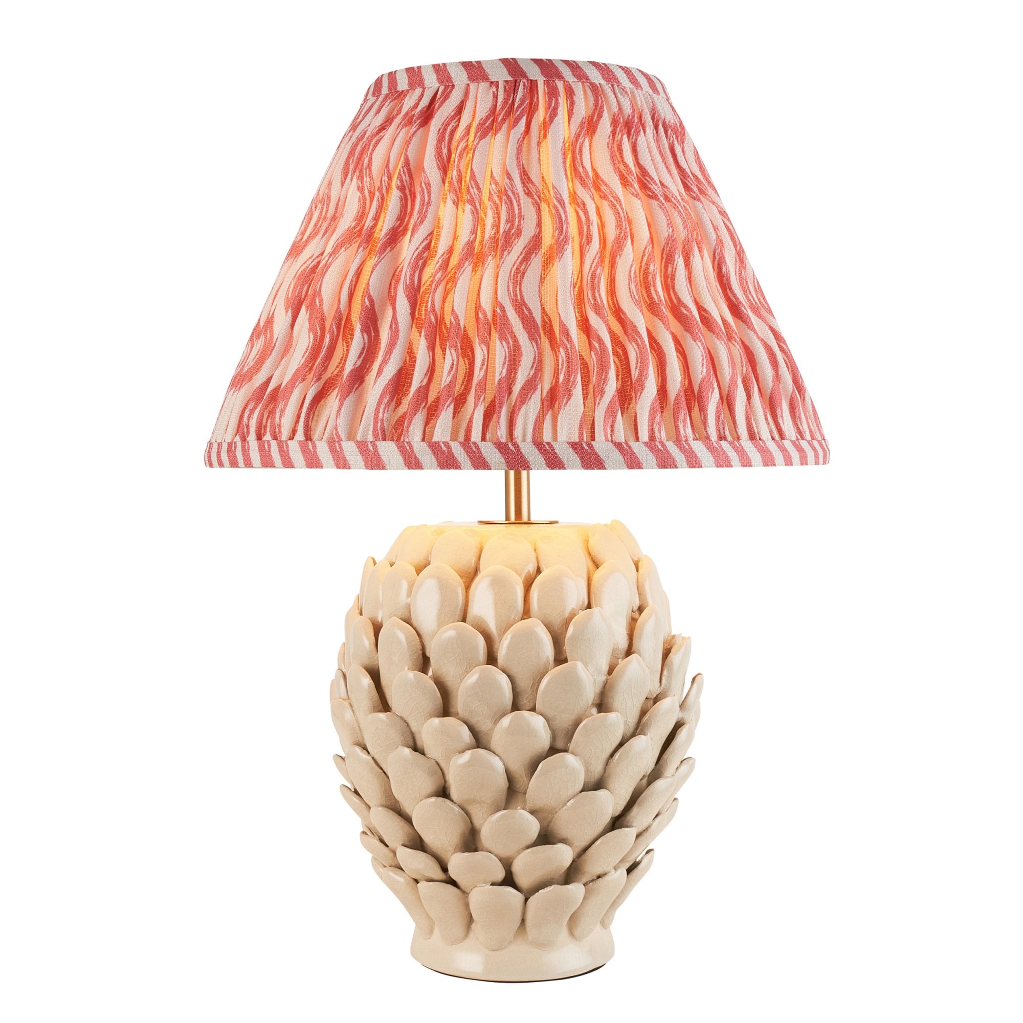 Endon Layered Leaf Ivory Crackle Glaze Ceramic Table Lamp & Ripple 30cm Coral Pink Shade