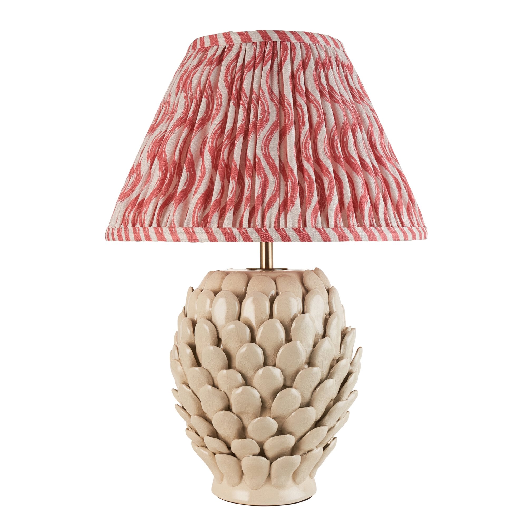 Endon Layered Leaf Ivory Crackle Glaze Ceramic Table Lamp & Ripple 30cm Coral Pink Shade