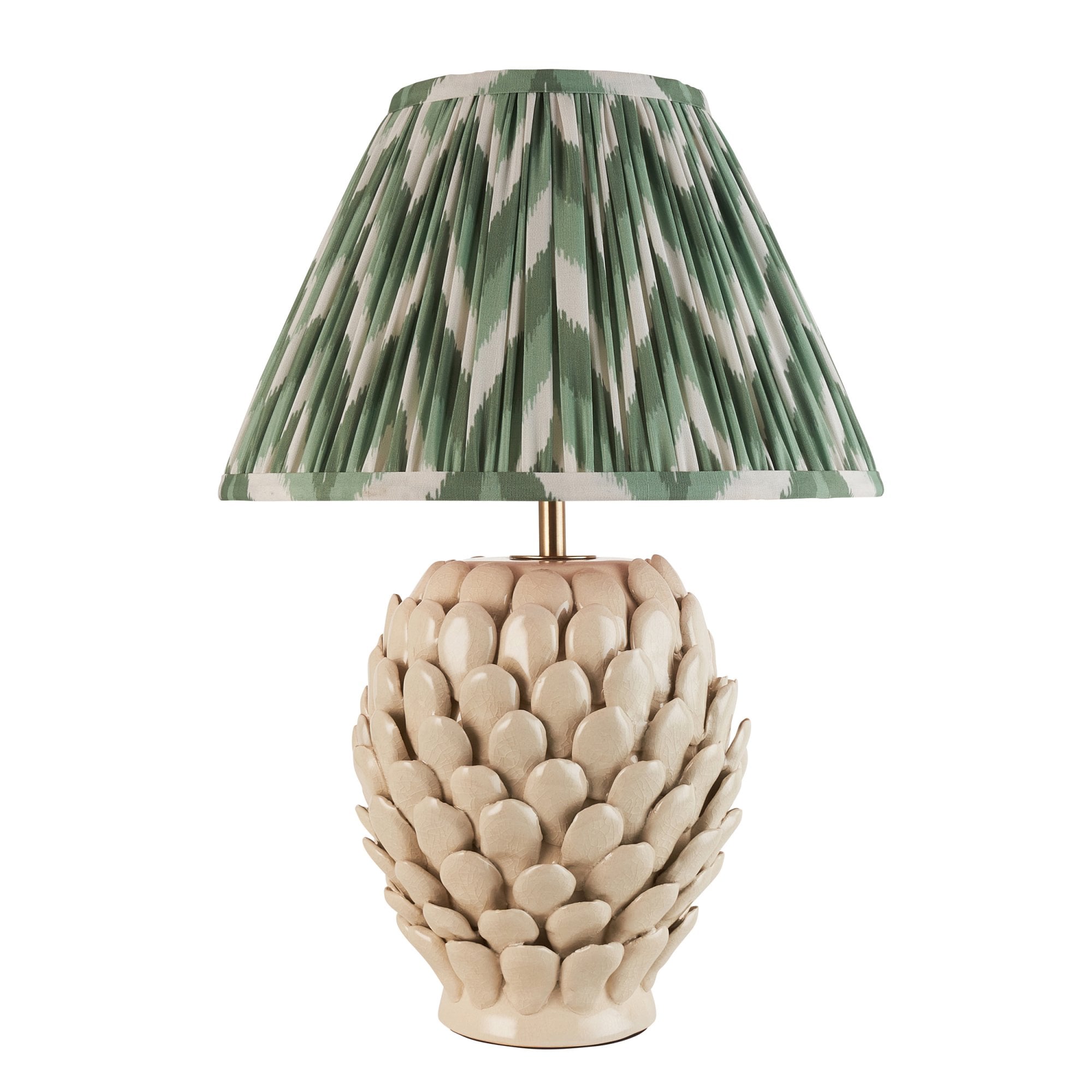 Endon Layered Leaf Ivory Crackle Glaze Ceramic Table Lamp & Zigzag 30cm Cotswold Green Shade