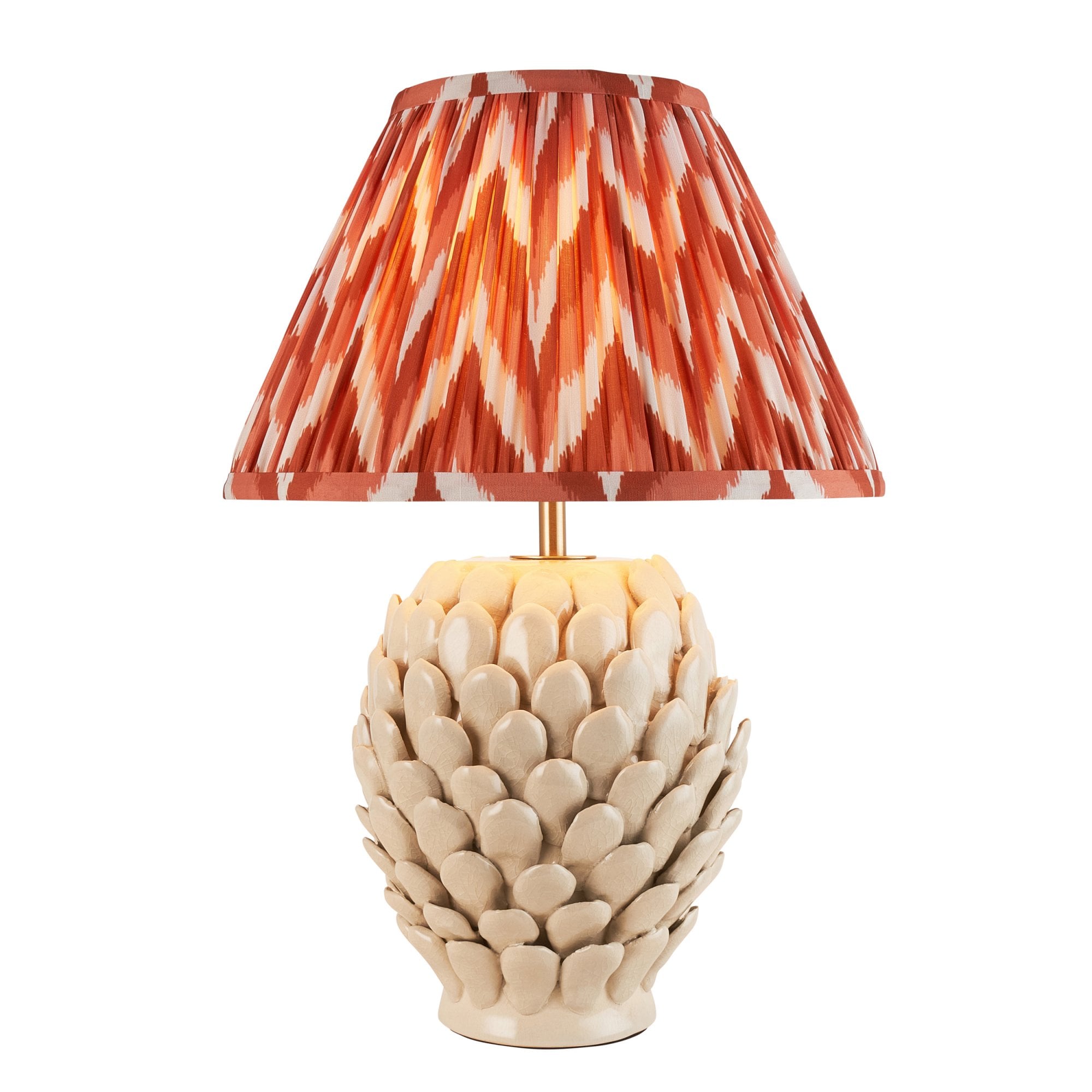 Endon Layered Leaf Ivory Crackle Glaze Ceramic Table Lamp & Zigzag 30cm Apricot Orange Shade