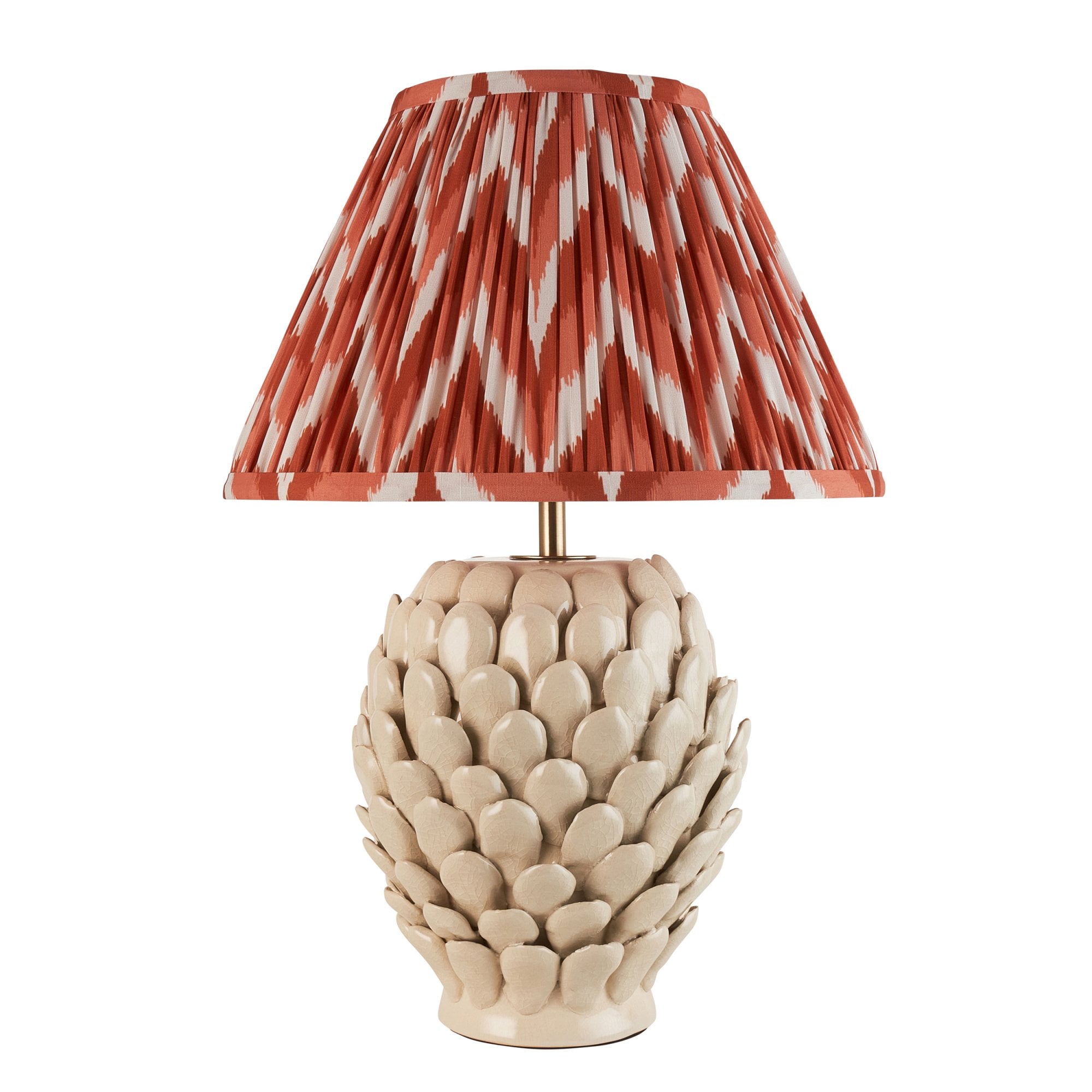 Endon Layered Leaf Ivory Crackle Glaze Ceramic Table Lamp & Zigzag 30cm Apricot Orange Shade