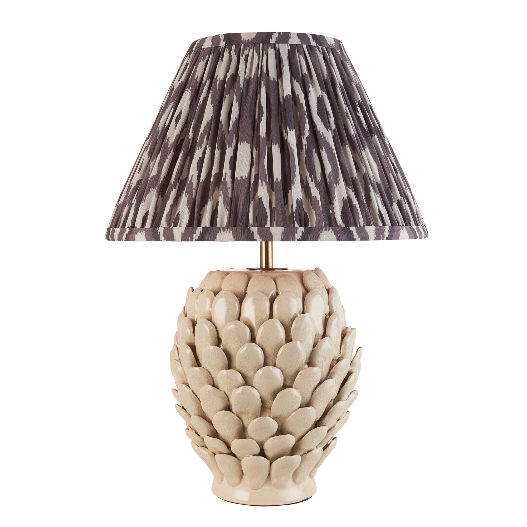 Endon Layered Leaf Ivory Crackle Glaze Ceramic Table Lamp & Ikat 30cm Pearl Grey Shade