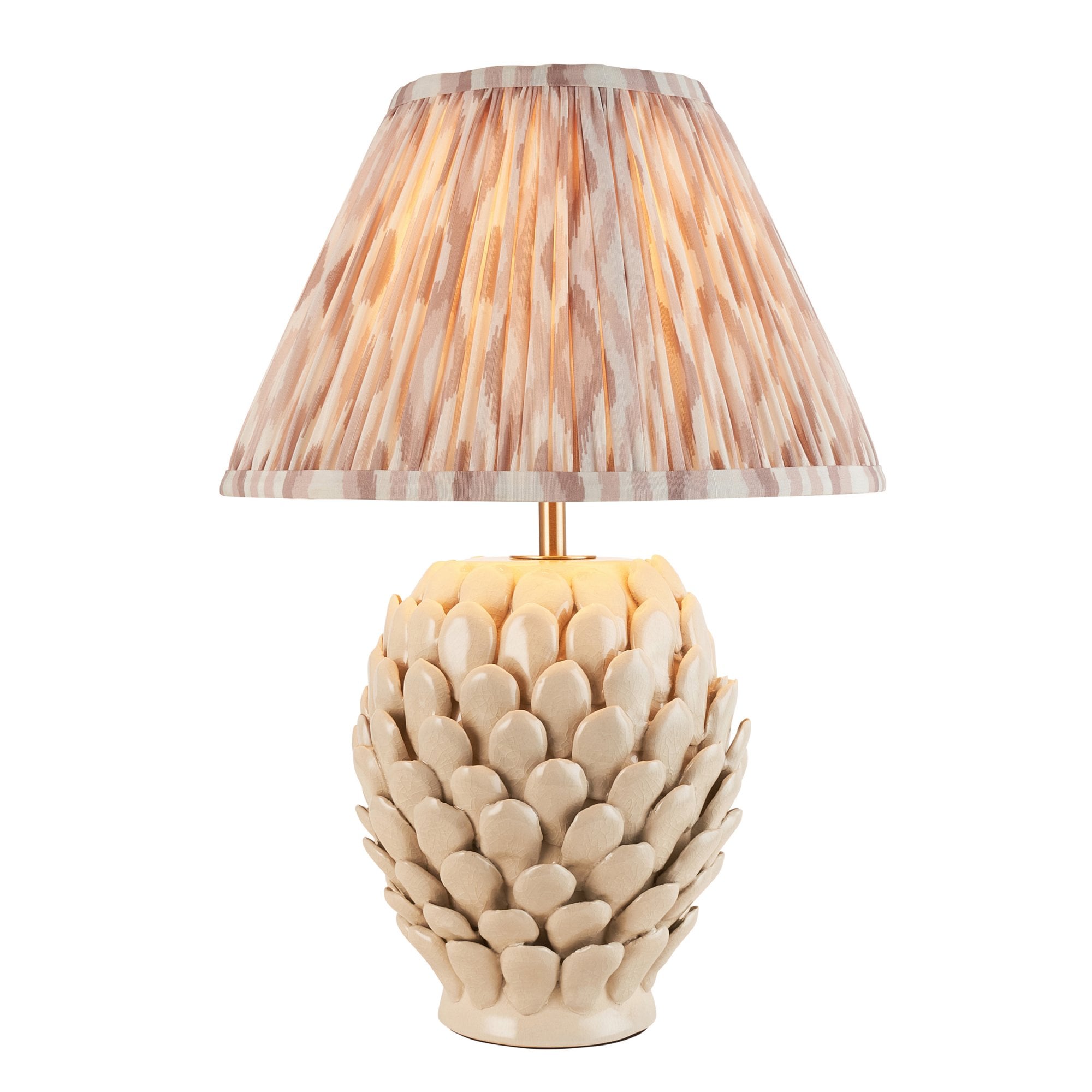 Endon Layered Leaf Ivory Crackle Glaze Ceramic Table Lamp & Ikat 30cm Neutral Shade