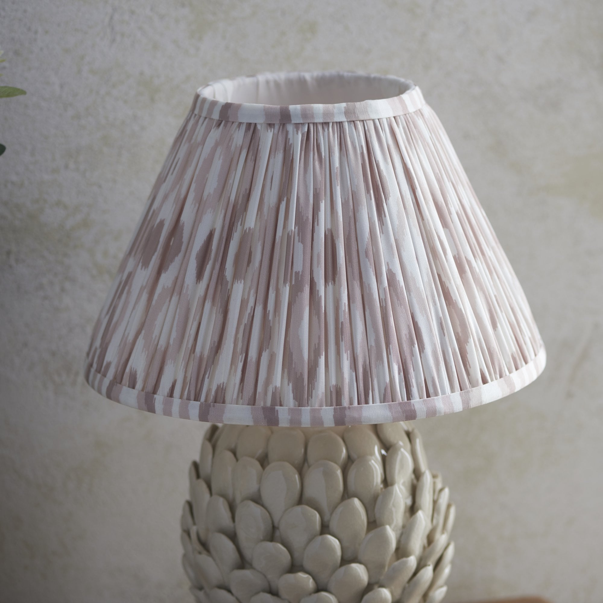 Endon Layered Leaf Ivory Crackle Glaze Ceramic Table Lamp & Ikat 30cm Neutral Shade