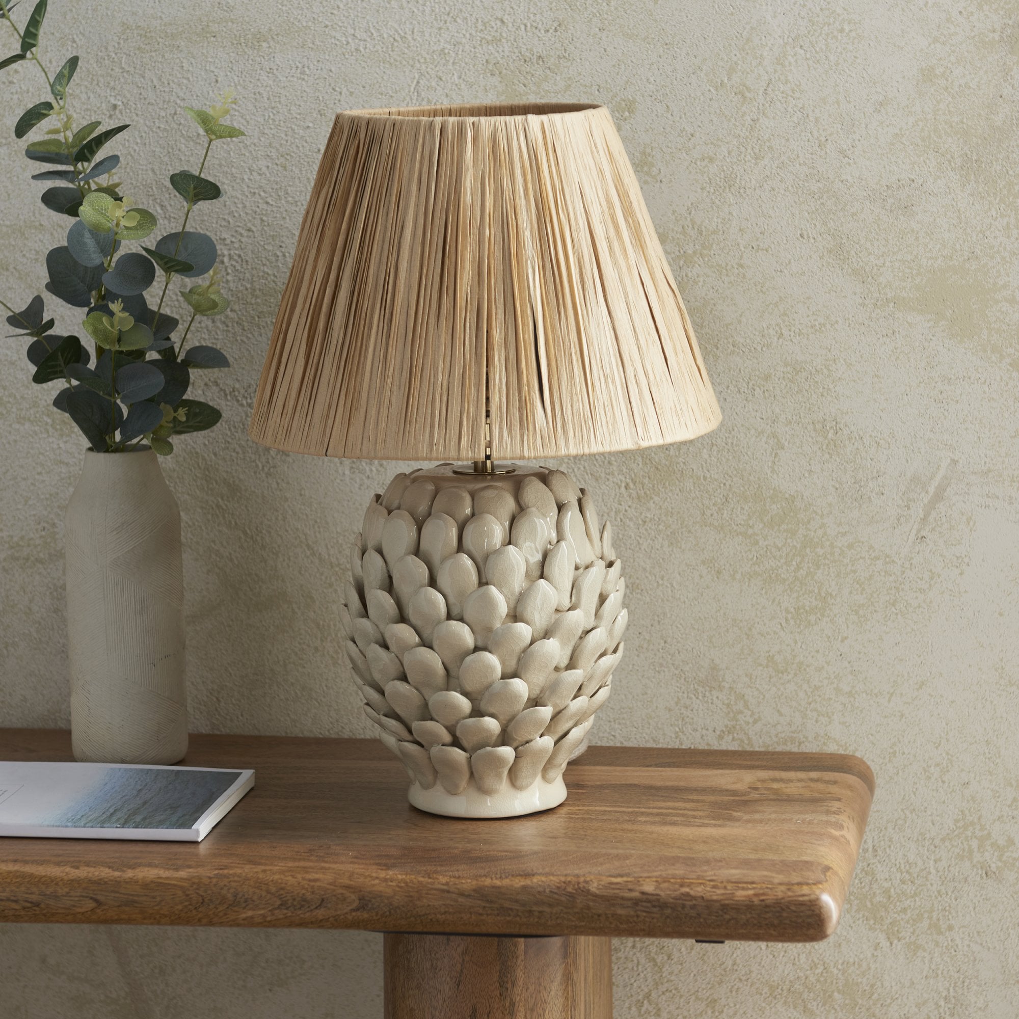 Endon Layered Leaf Table Lamp & Raffia 30cm Natural Raffia Shade