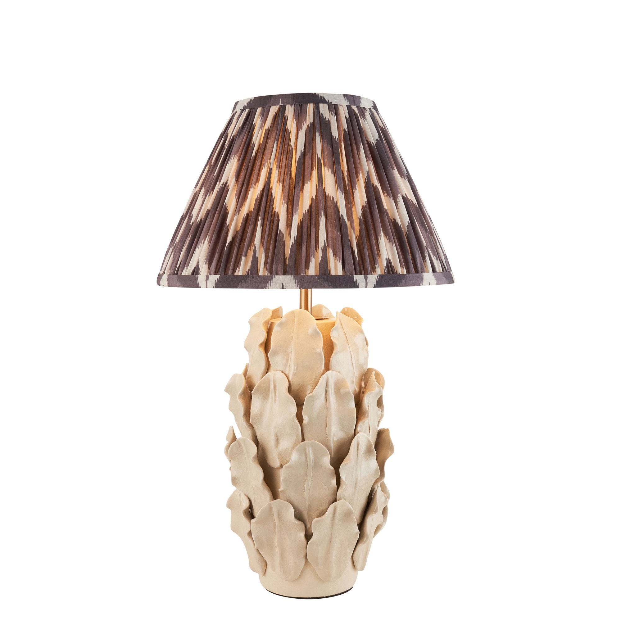 Endon Layered Decorative Leaf Ivory Crackle Glaze Ceramic Table Lamp & Zigzag 30cm Pearl Grey Shade