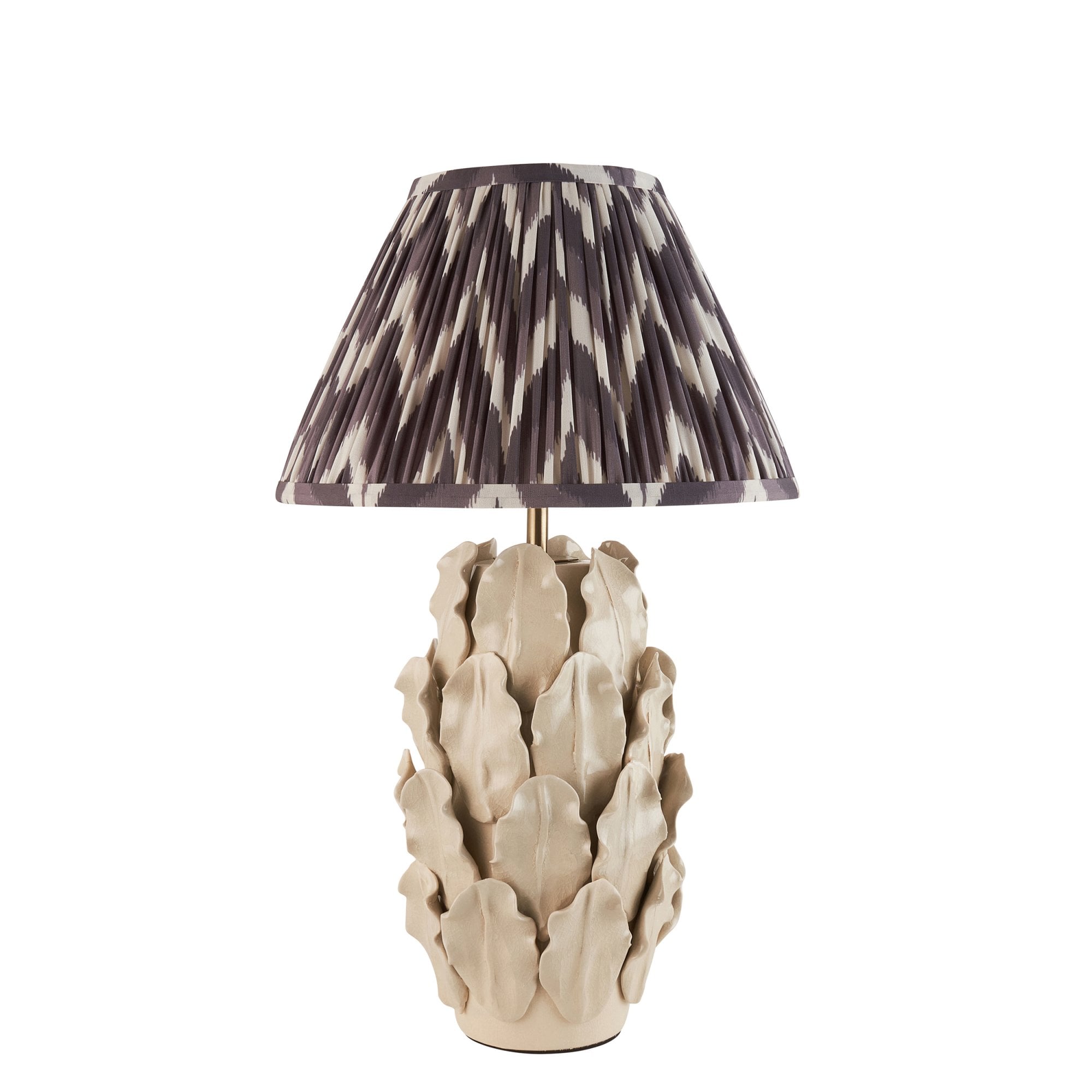 Endon Layered Decorative Leaf Ivory Crackle Glaze Ceramic Table Lamp & Zigzag 30cm Pearl Grey Shade
