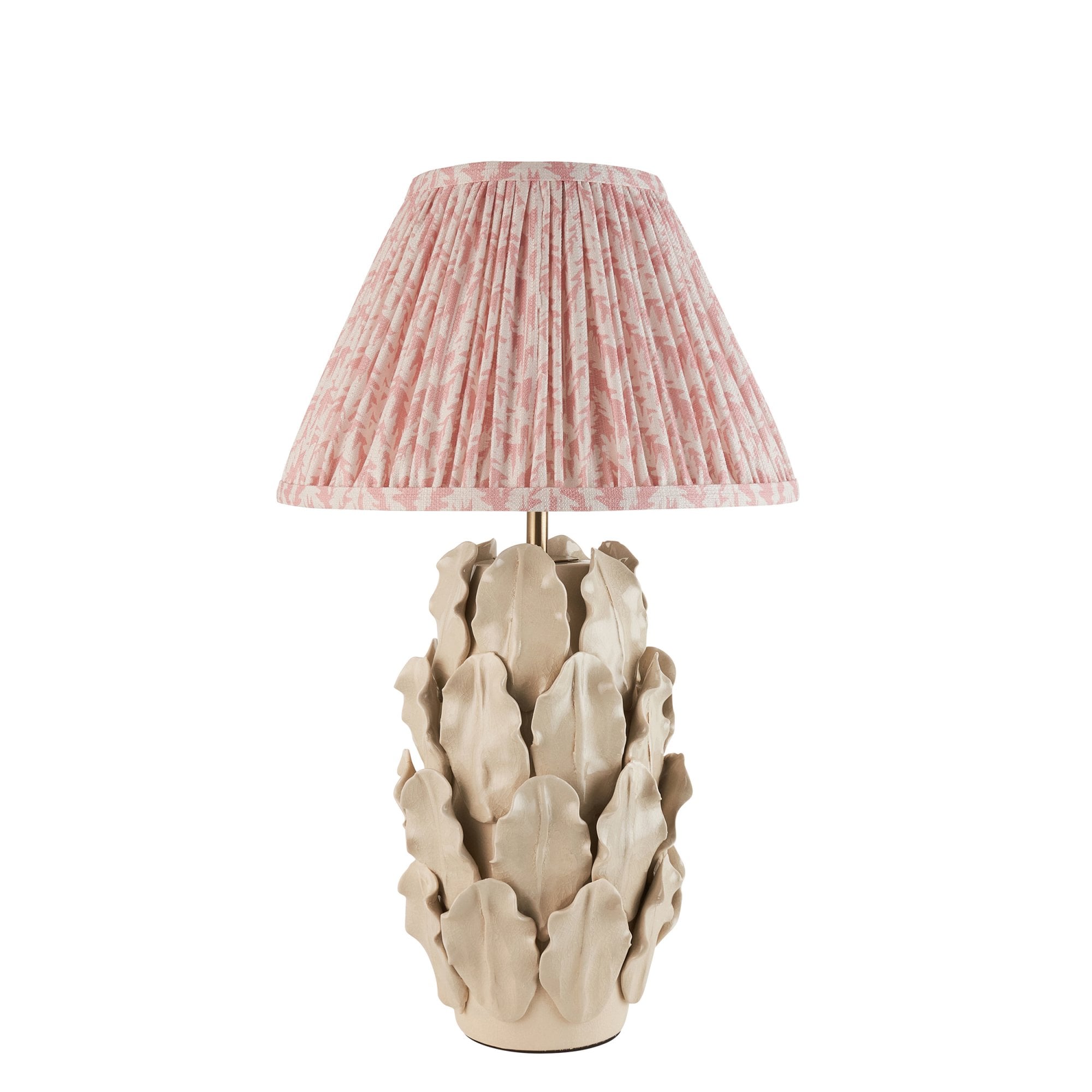 Endon Layered Decorative Leaf Ivory Crackle Glaze Ceramic Table Lamp & Leaf 30cm Peachy Keen Shade