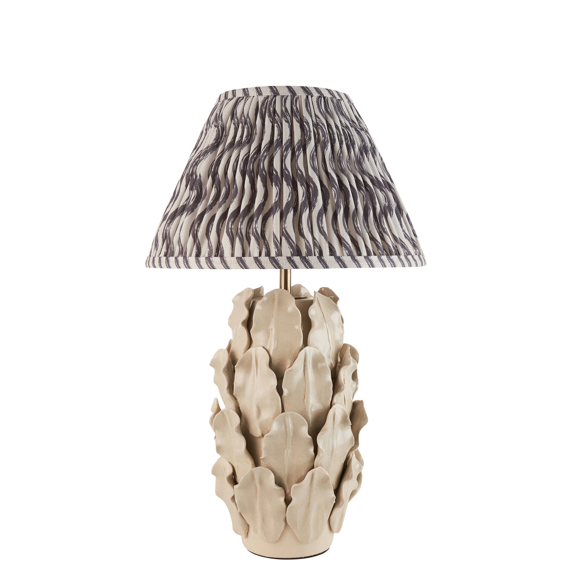 Endon Layered Decorative Leaf Ivory Crackle Glaze Ceramicable Table Lamp & Ripple 30cm Pearl Grey Shade