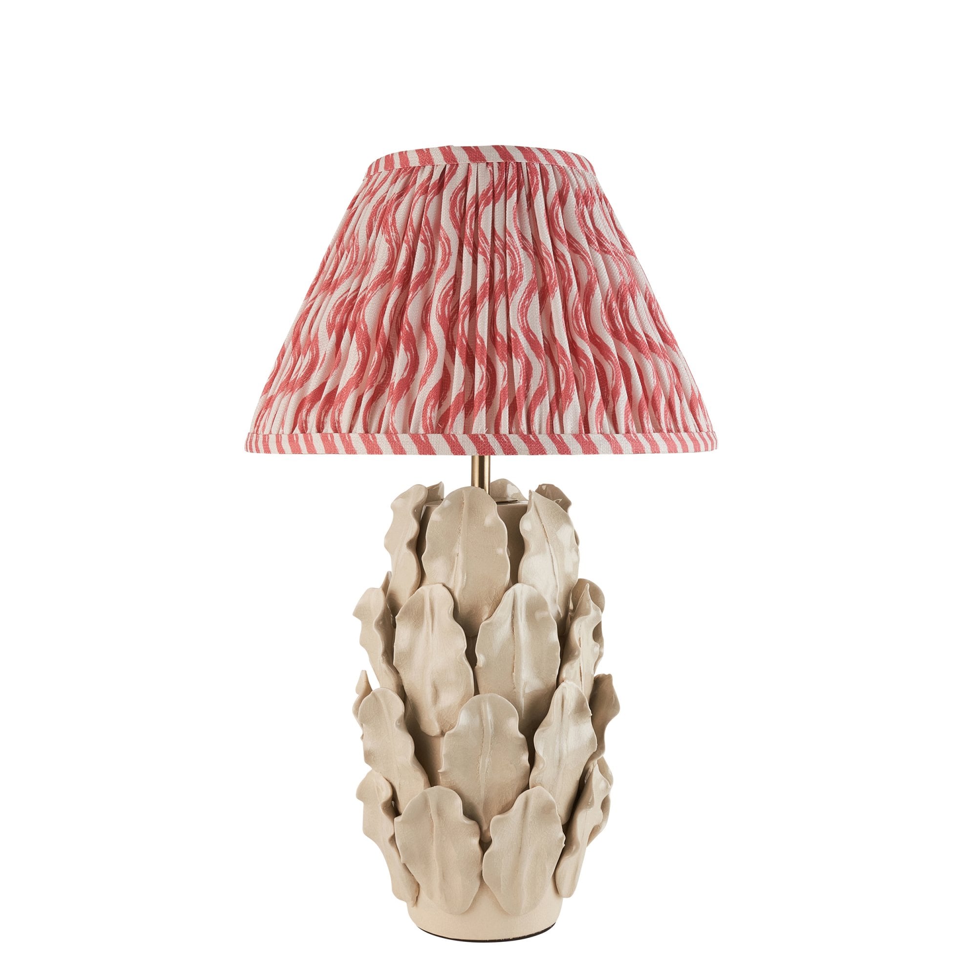 Endon Layered Decorative Leaf Ivory Crackle Glaze Ceramic Table Lamp & Ripple 30cm Coral Pink Shade
