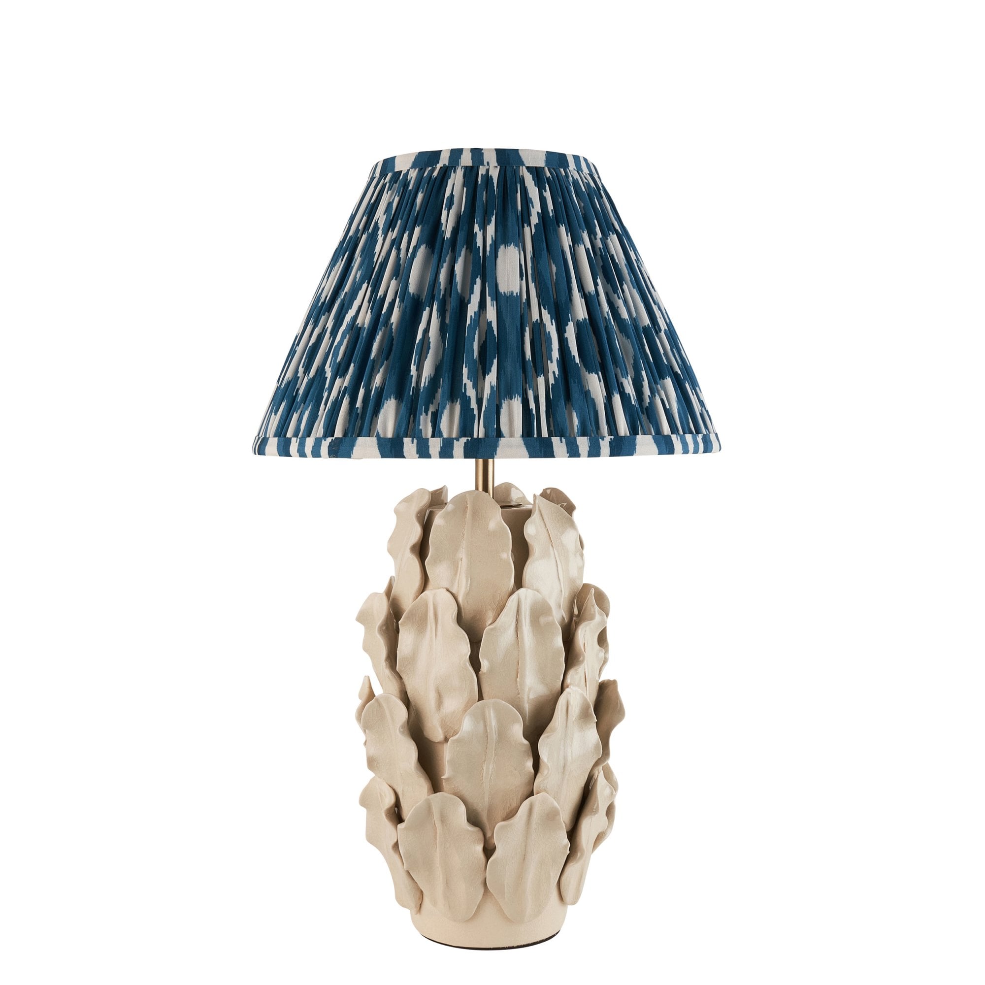 Endon Layered Decorative Leaf Ivory Crackle Glaze Ceramic Table Lamp & Ikat 30cm Marlin Blue Shade