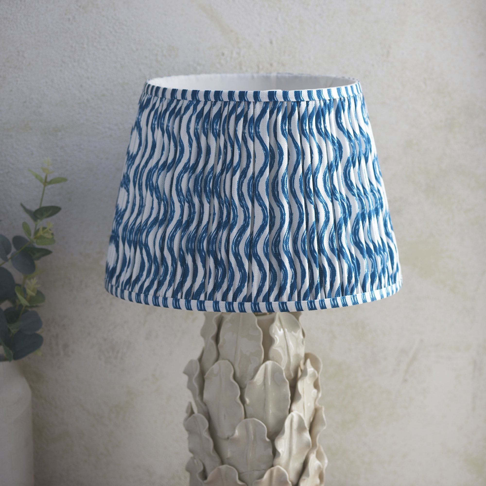 Endon Layered Tall Leaf Ivory Crackle Glaze Ceramic Table Lamp & Ripple 35cm Marlin Blue Shade