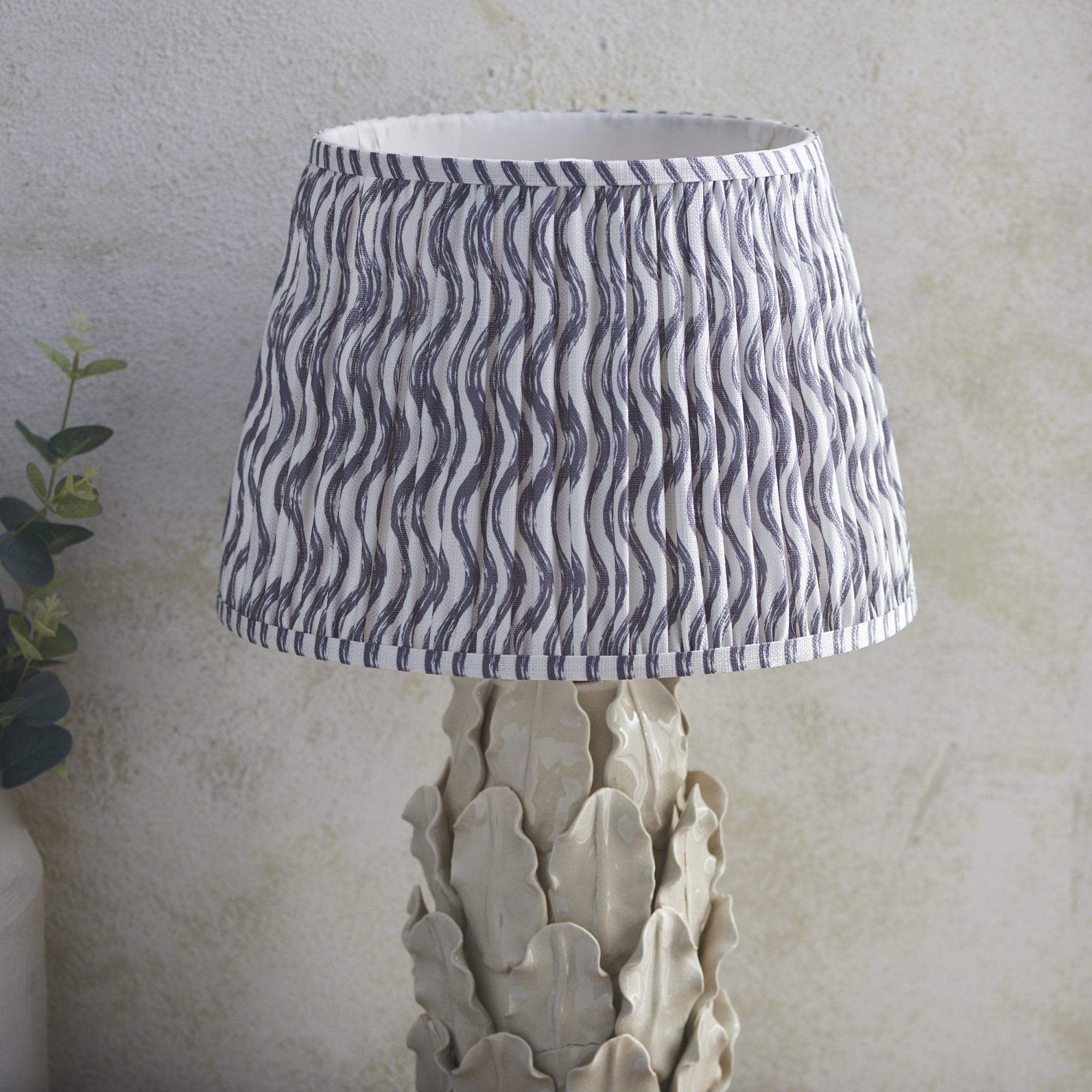 Endon Layered Leaf Ivory Crackle Glaze Ceramic Table Lamp & Ripple 35cm Pearl Grey Shade