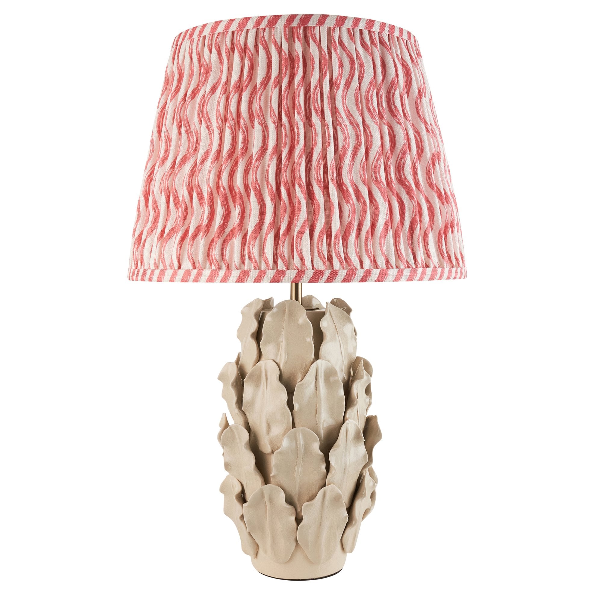 Endon Layered Decorative Leaf Ivory Crackle Glaze Ceramic Table Lamp & Ripple 35cm Coral Pink Shade