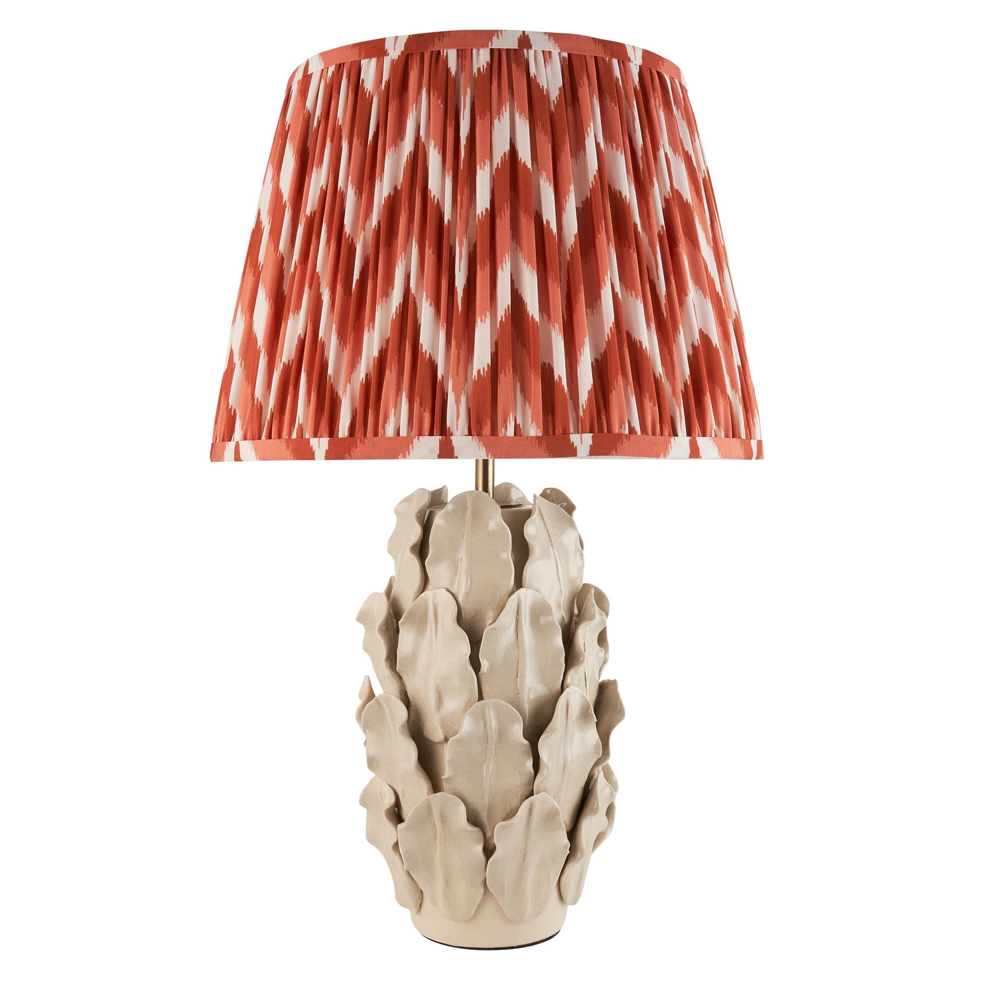 Endon Layered Decorative Leaf Ivory Crackle Glaze Ceramic Table Lamp & Zigzag 35cm Apricot Orange Shade