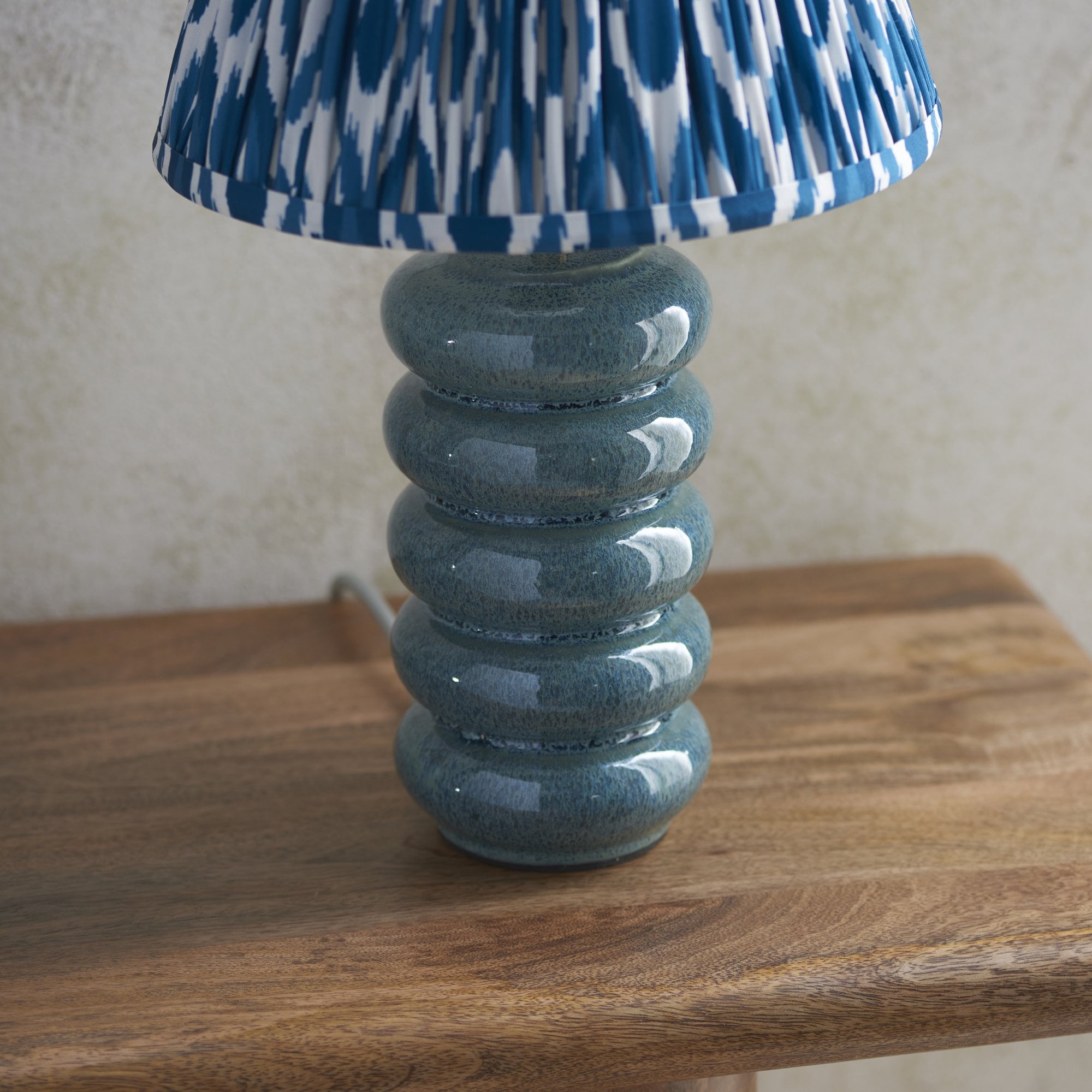 Endon Squash Table Lamp & Ikat 25cm Marlin Blue Shade