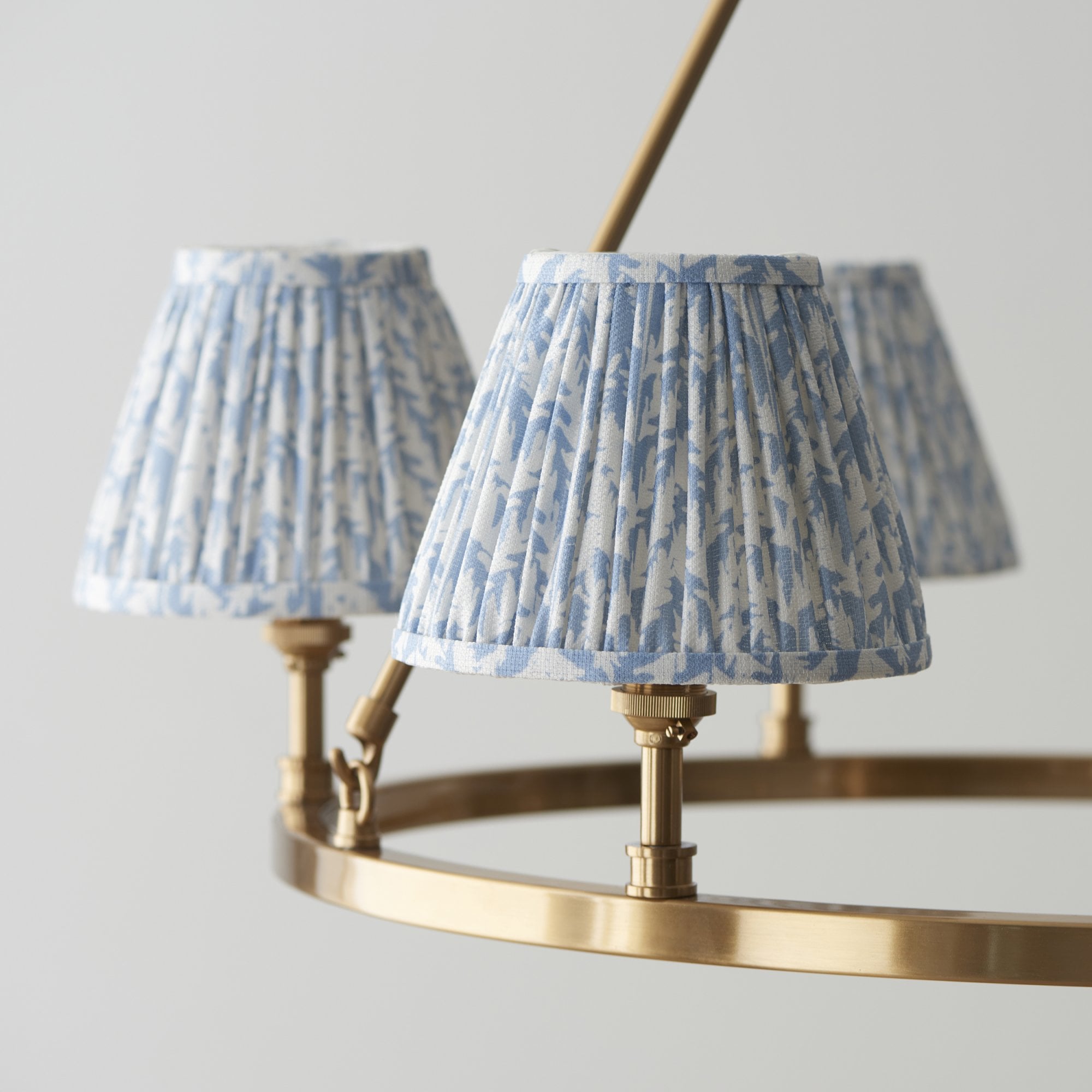 Endon Chester Aged Brass Plate 6 Light Pendant & Leaf 16cm Shell Bay Blue Shade