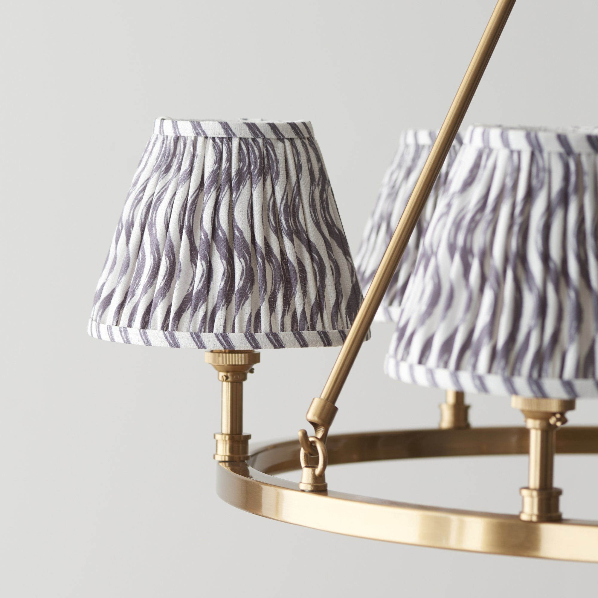 Endon Chester Aged Brass Plate 3 Light Pendant & Ripple 16cm Pearl Grey Shade