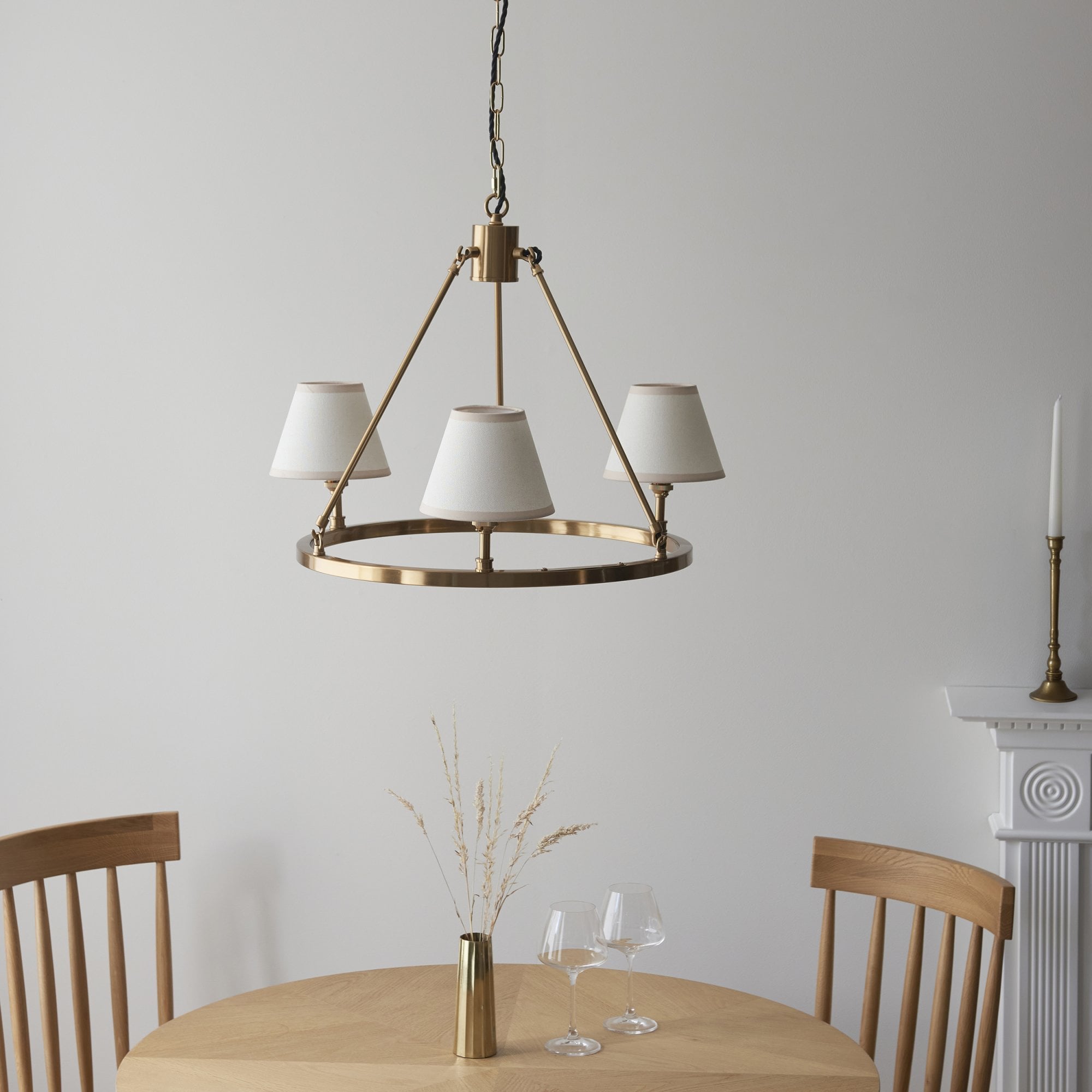Endon Chester Aged Brass Plate 6 Light Pendant & Ivy 16cm Vintage White Shade