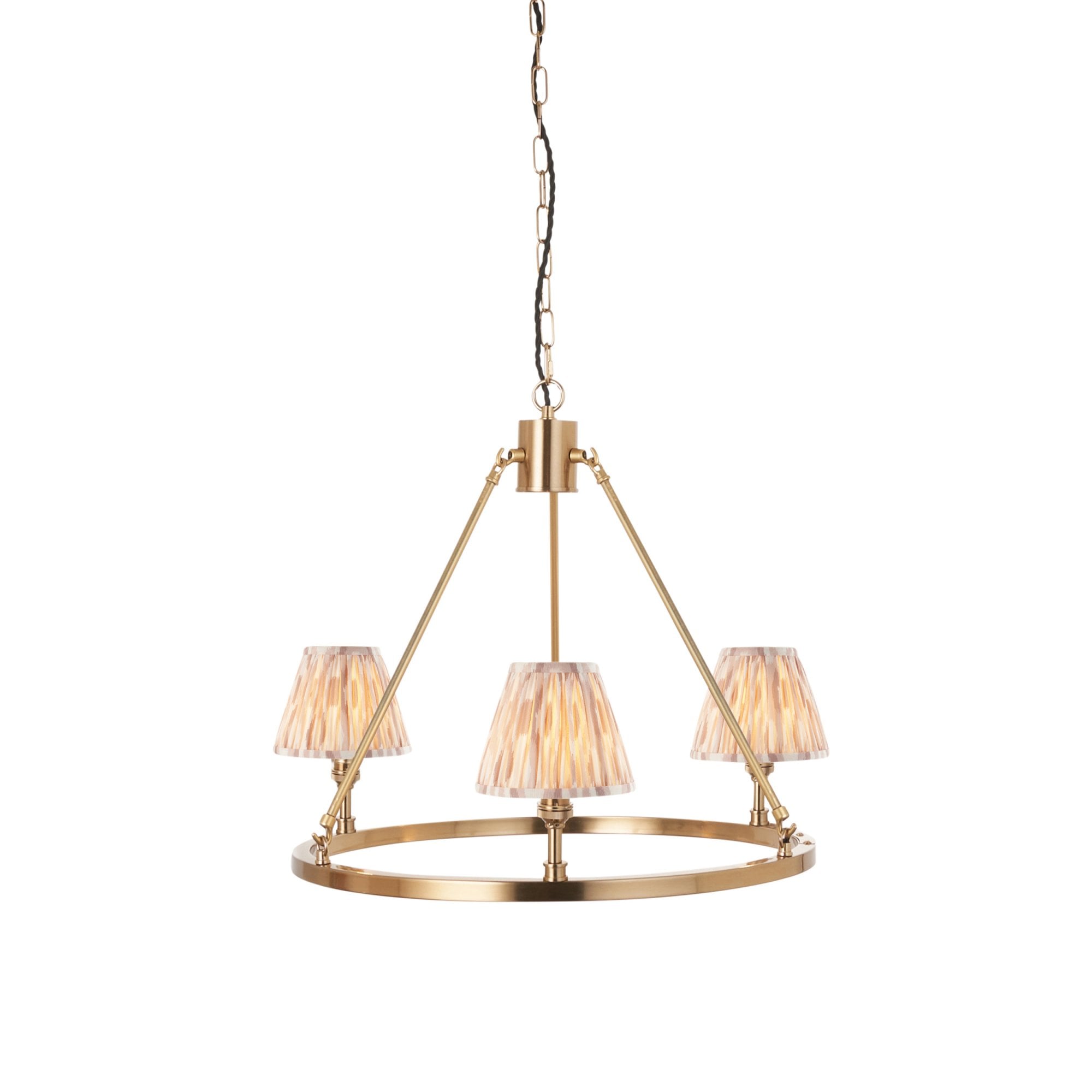 Endon Chester Aged Brass Plate 3 Light Pendant & Ikat 16cm Neutral Shade