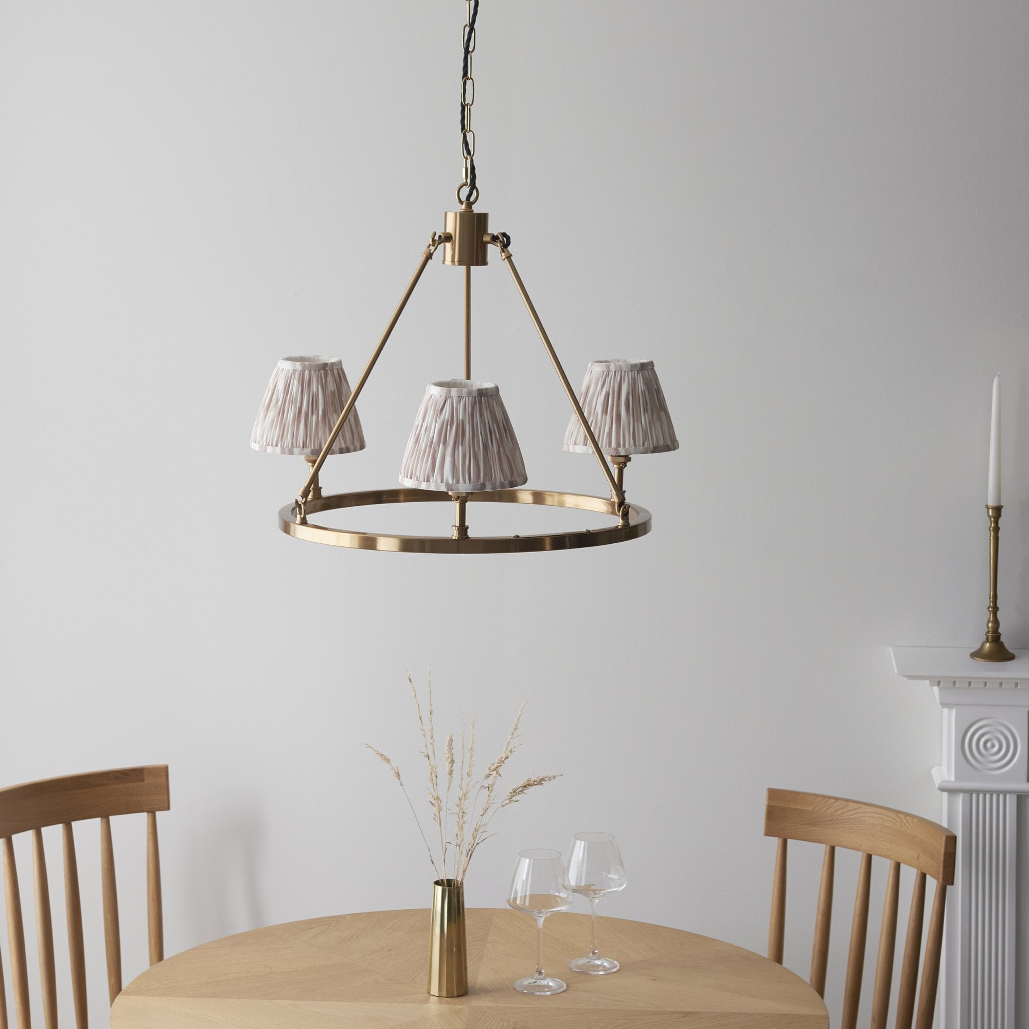 Endon Chester Aged Brass Plate 3 Light Pendant & Ikat 16cm Neutral Shade