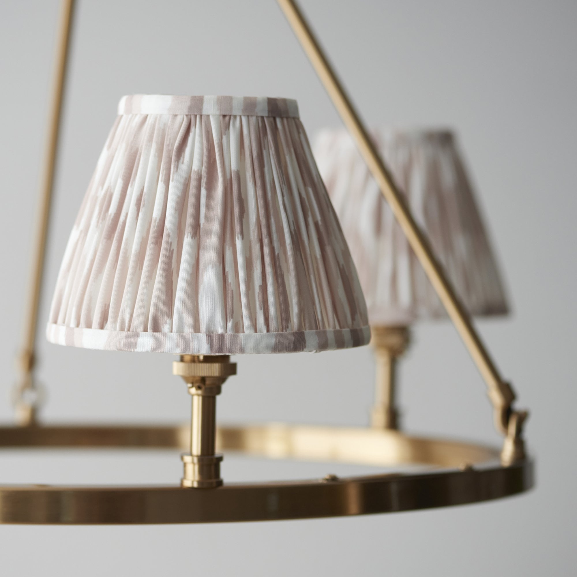 Endon Chester Aged Brass Plate 3 Light Pendant & Ikat 16cm Neutral Shade