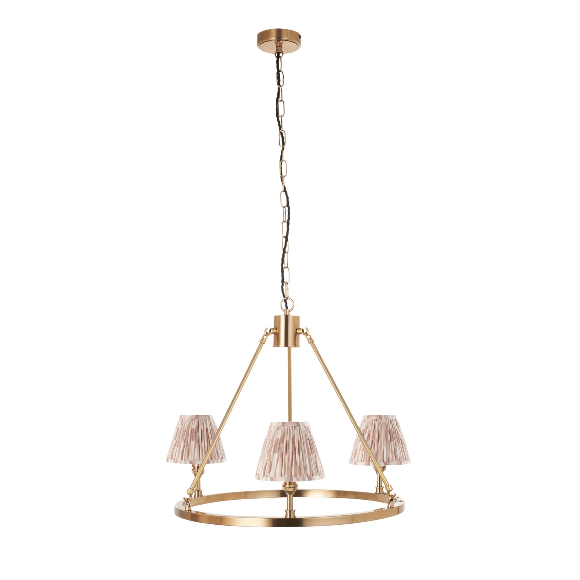 Endon Chester Aged Brass Plate 3 Light Pendant & Ikat 16cm Neutral Shade