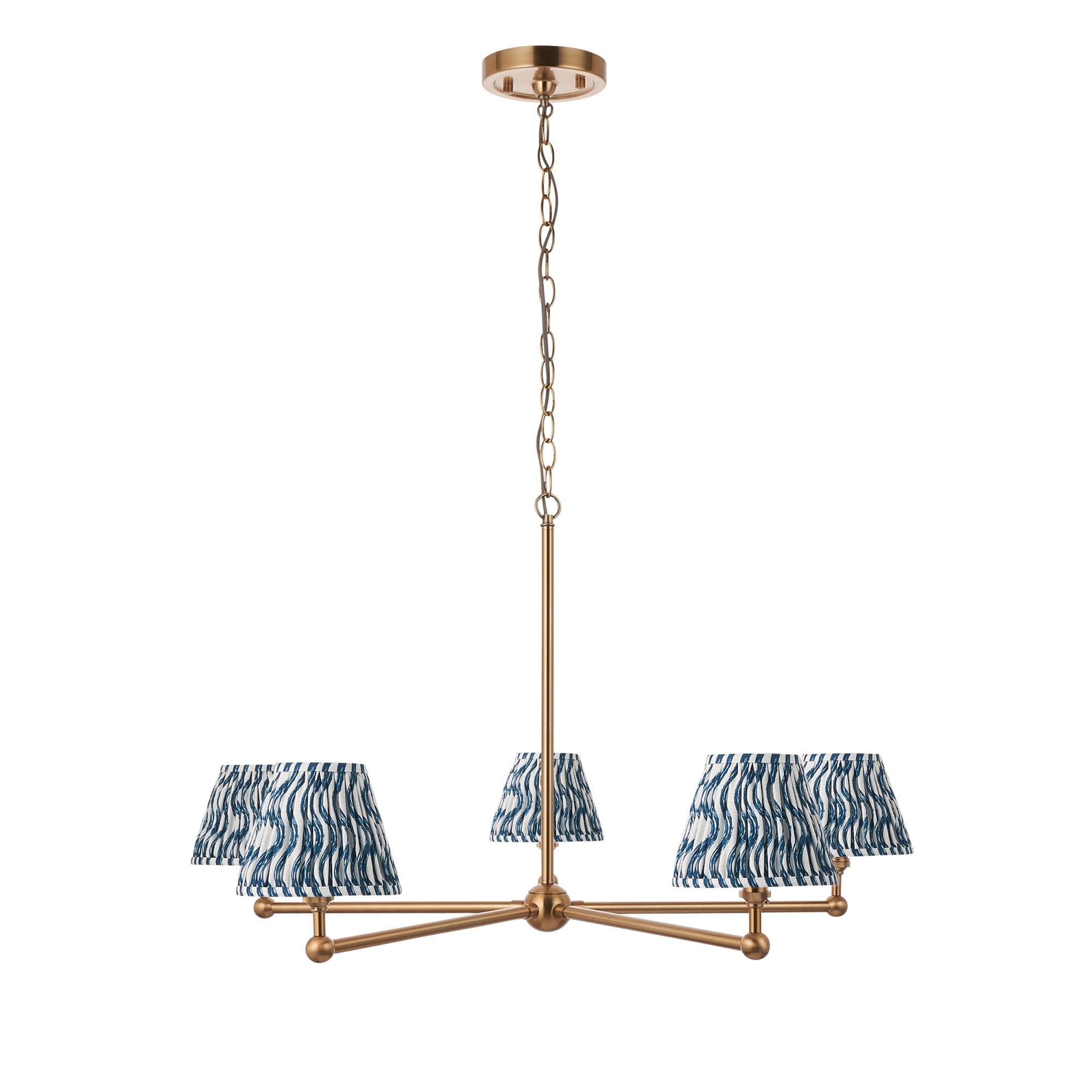 Endon Santiago Brushed Aged Brass 5 Light Pendant & Ripple 16cm Marlin Blue Shade