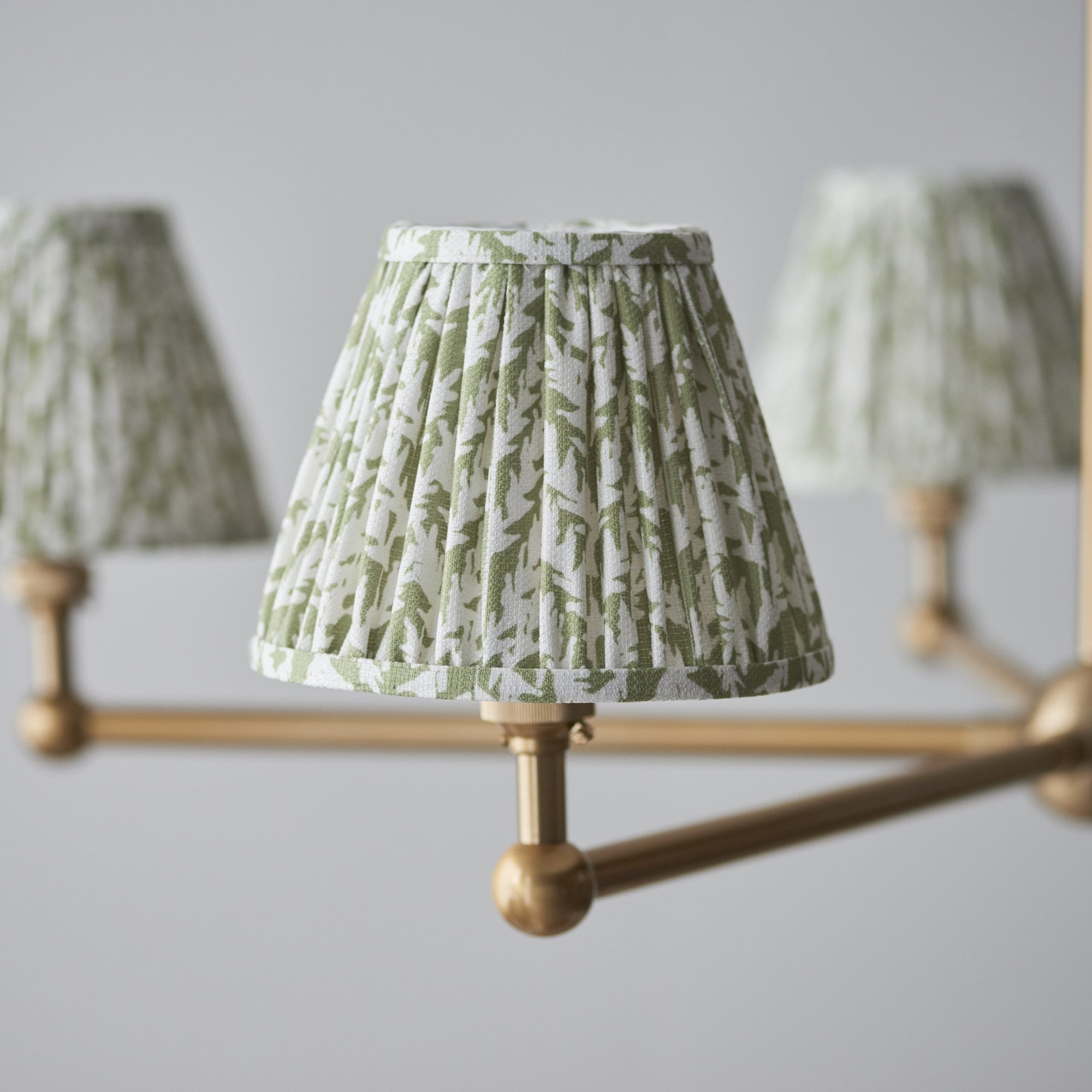 Endon Santiago Brushed Aged Brass 5 Light Pendant & Leaf 16cm Herb Garden Green Shade