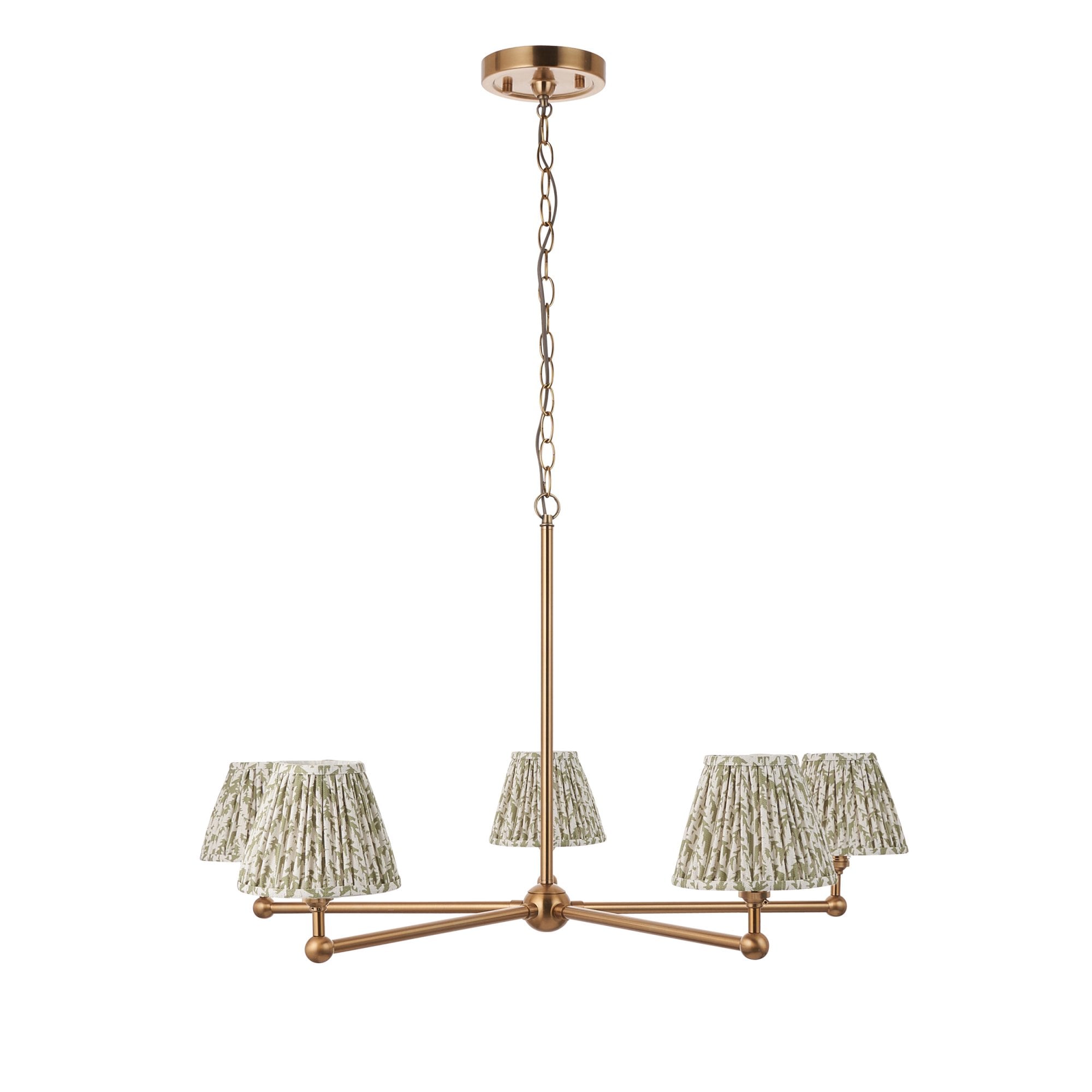 Endon Santiago Brushed Aged Brass 5 Light Pendant & Leaf 16cm Herb Garden Green Shade