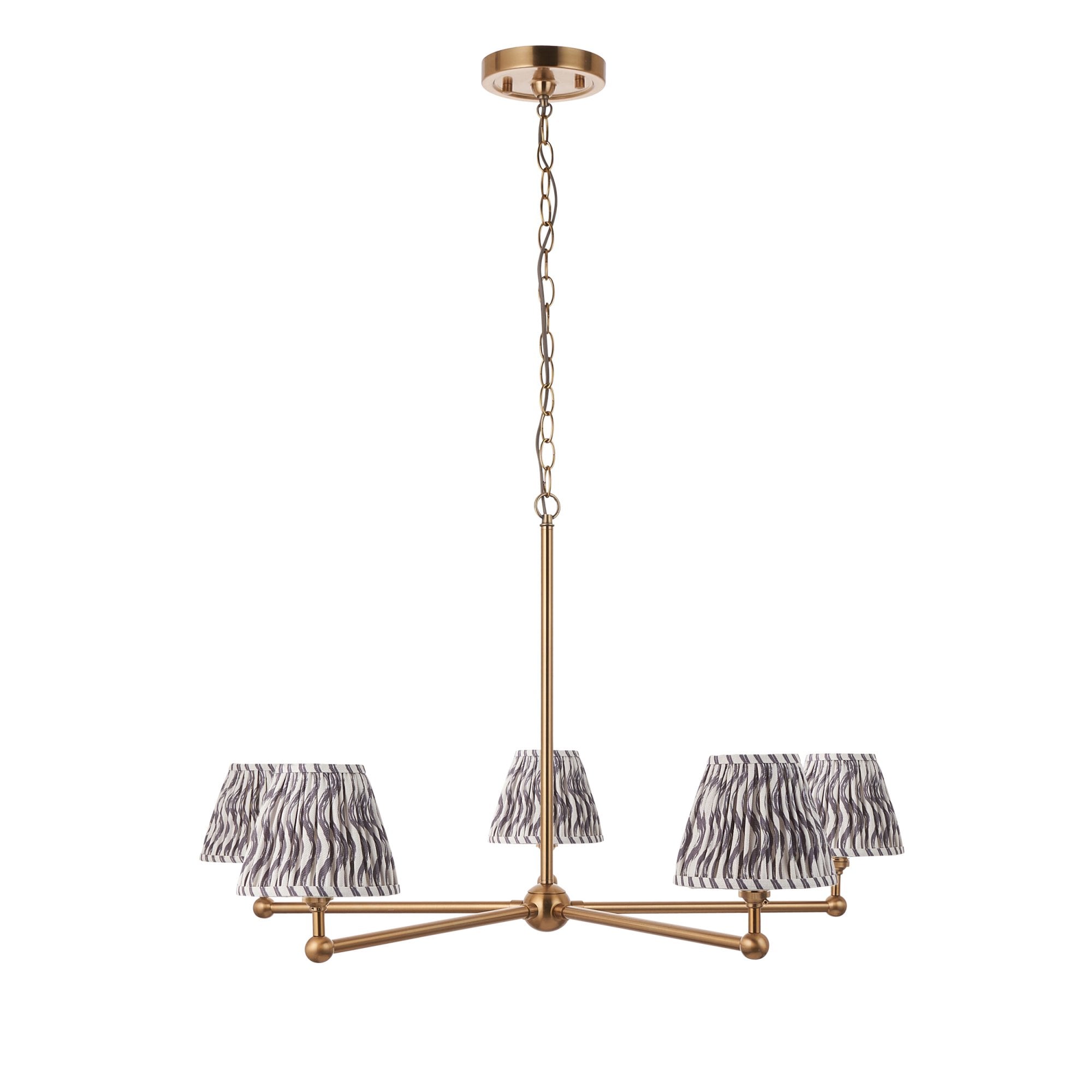 Endon Santiago Brushed Aged Brass 5 Light Pendant & Ripple 16cm Pearl Grey Shade