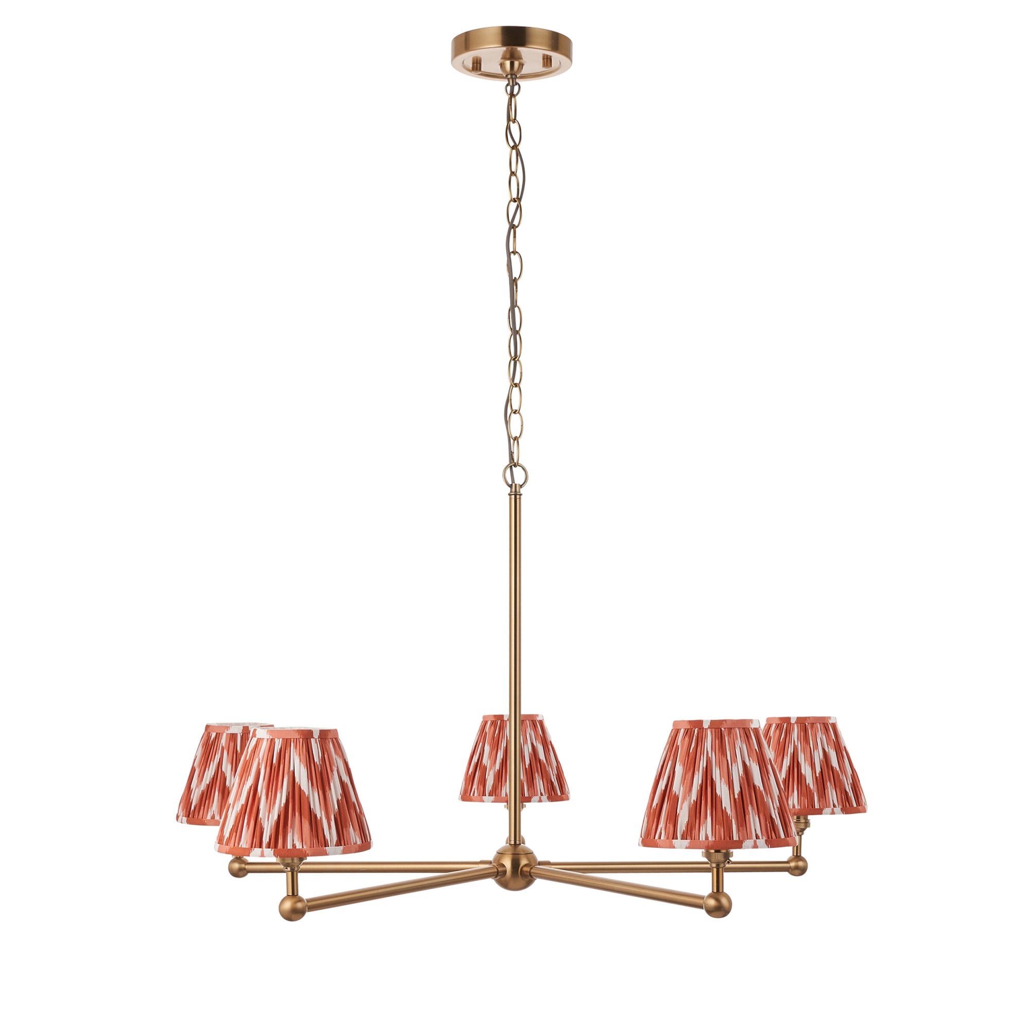 Endon Santiago Brushed Aged Brass 5 Light Pendant & Zigzag 16cm Apricot Orange Shade