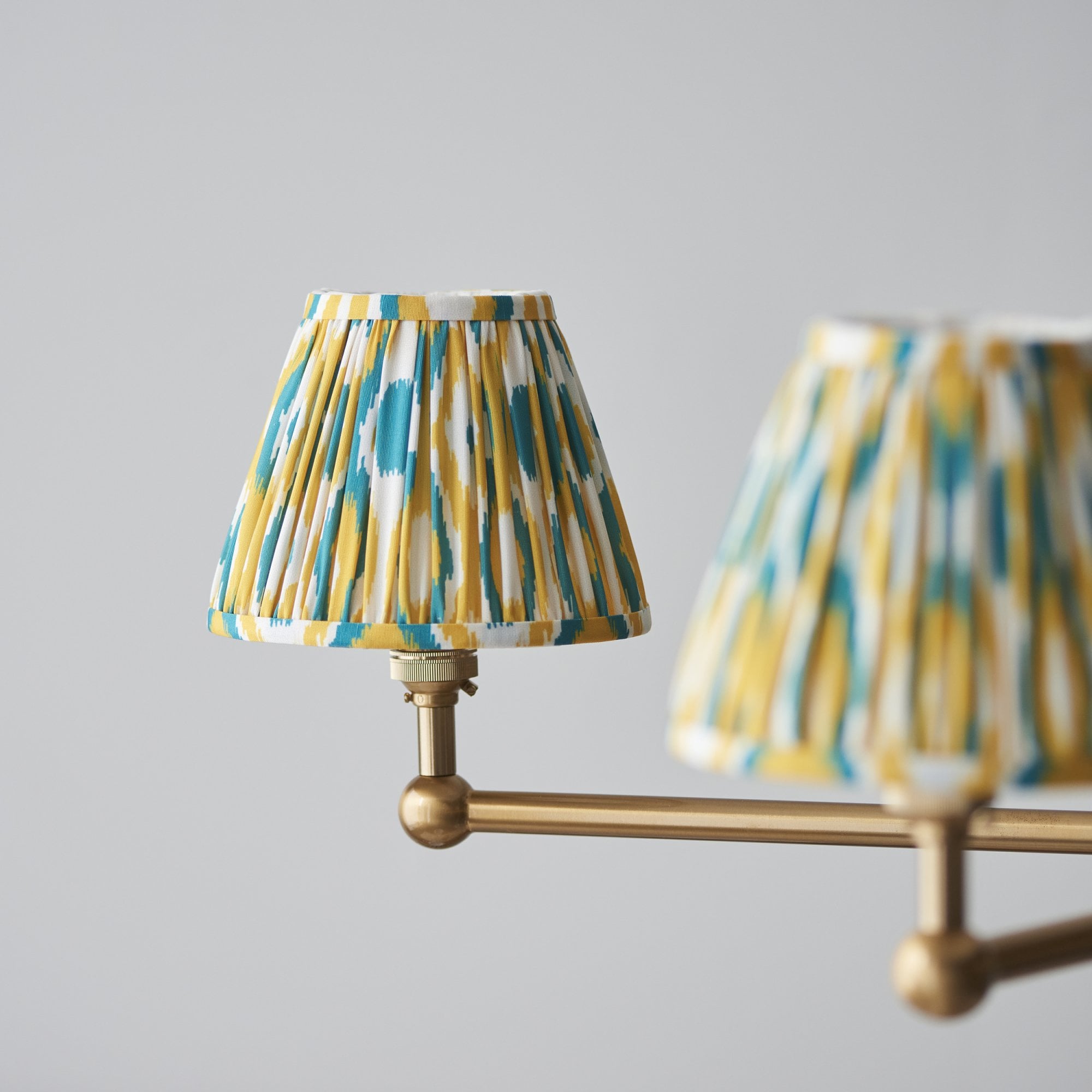 Endon Santiago Brushed Aged Brass 5 Light Pendant & Ikat 16cm Yellow & Jade Shade