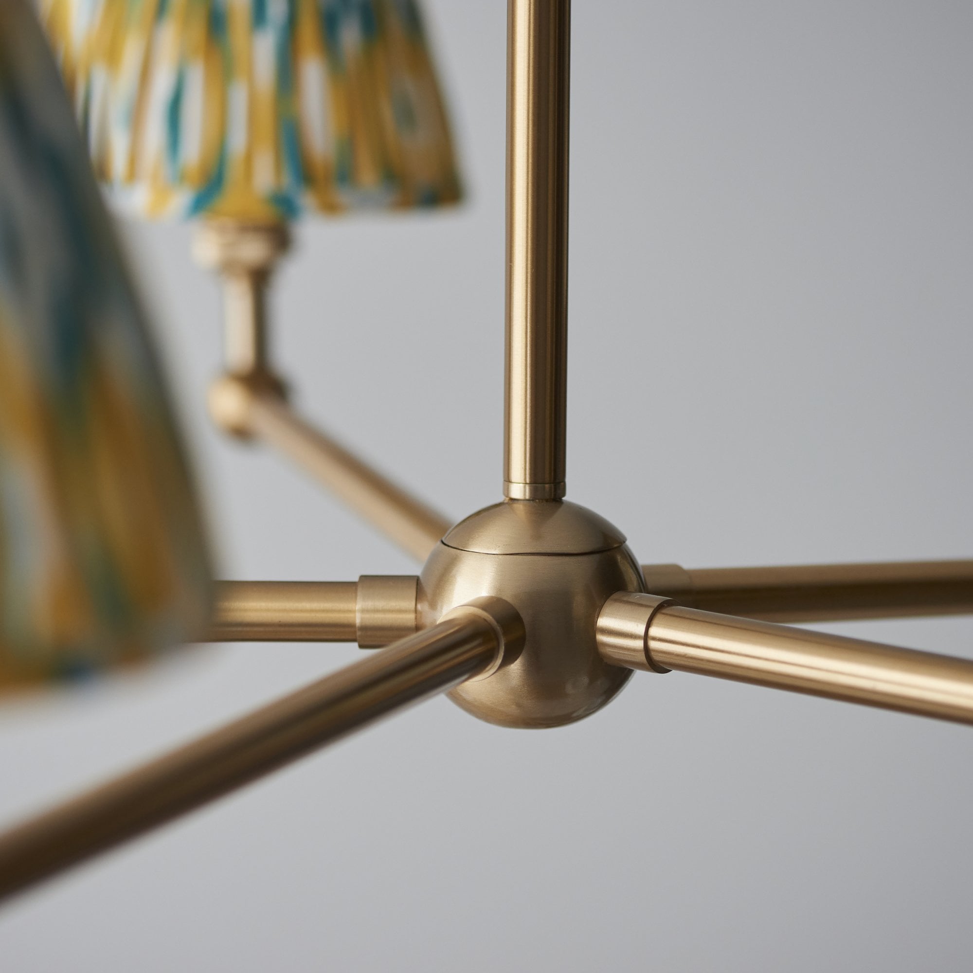 Endon Santiago Brushed Aged Brass 5 Light Pendant & Ikat 16cm Yellow & Jade Shade