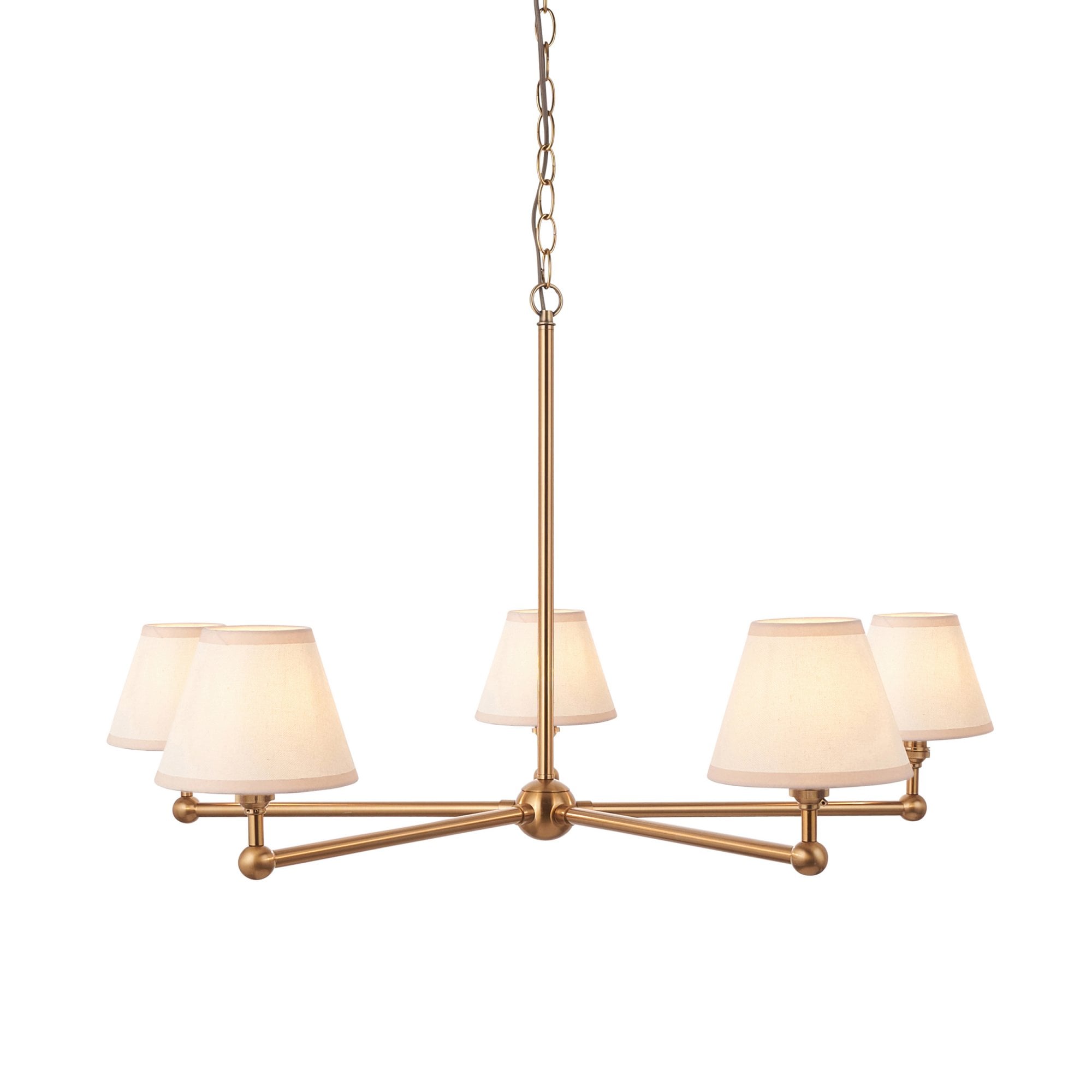 Endon Santiago Brushed Aged Brass 5 Light Pendant & Ivy 16cm Vintage White Shade