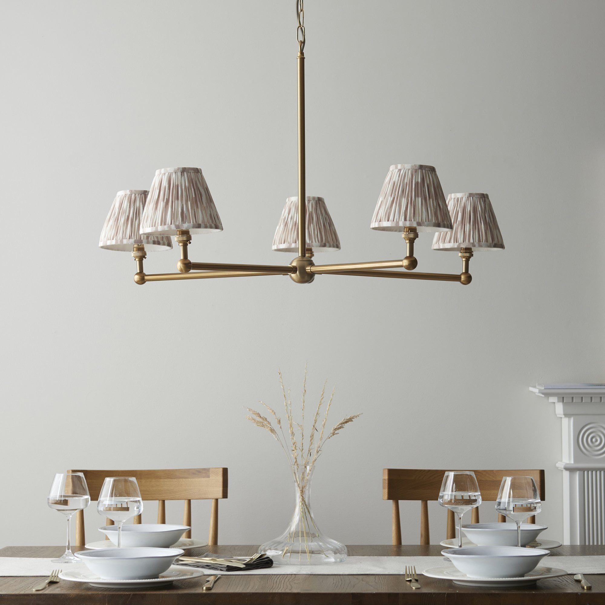 Endon Santiago Brushed Aged Brass 5 Light Pendant & Ikat 16cm Neutral Shade